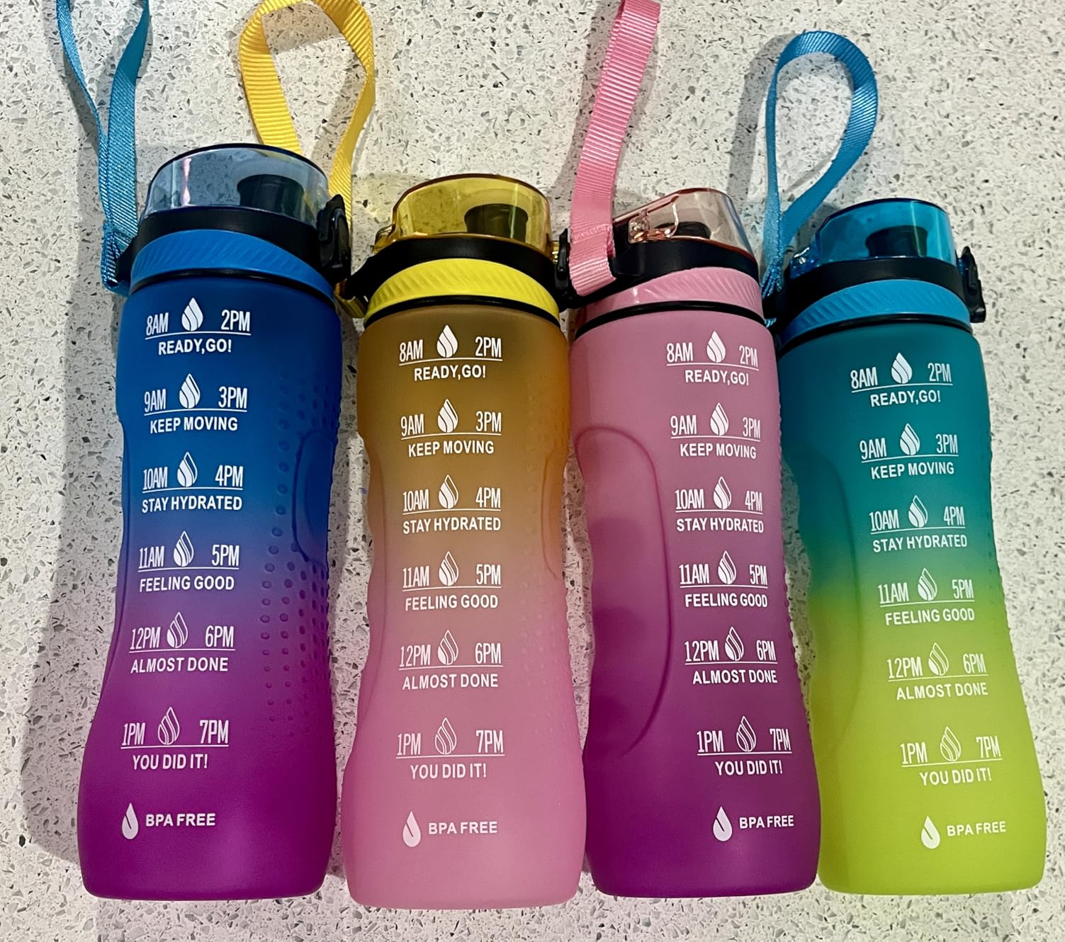 Water Bottle, 25oz Motivational Drinking Bottles with Time Marker, Sports Water Bottle with Carrying Strap, Leakproof & BPA Free, Reusable, for Teenager, Adult, Outdoors, Cycling, School & Office customer photo 1