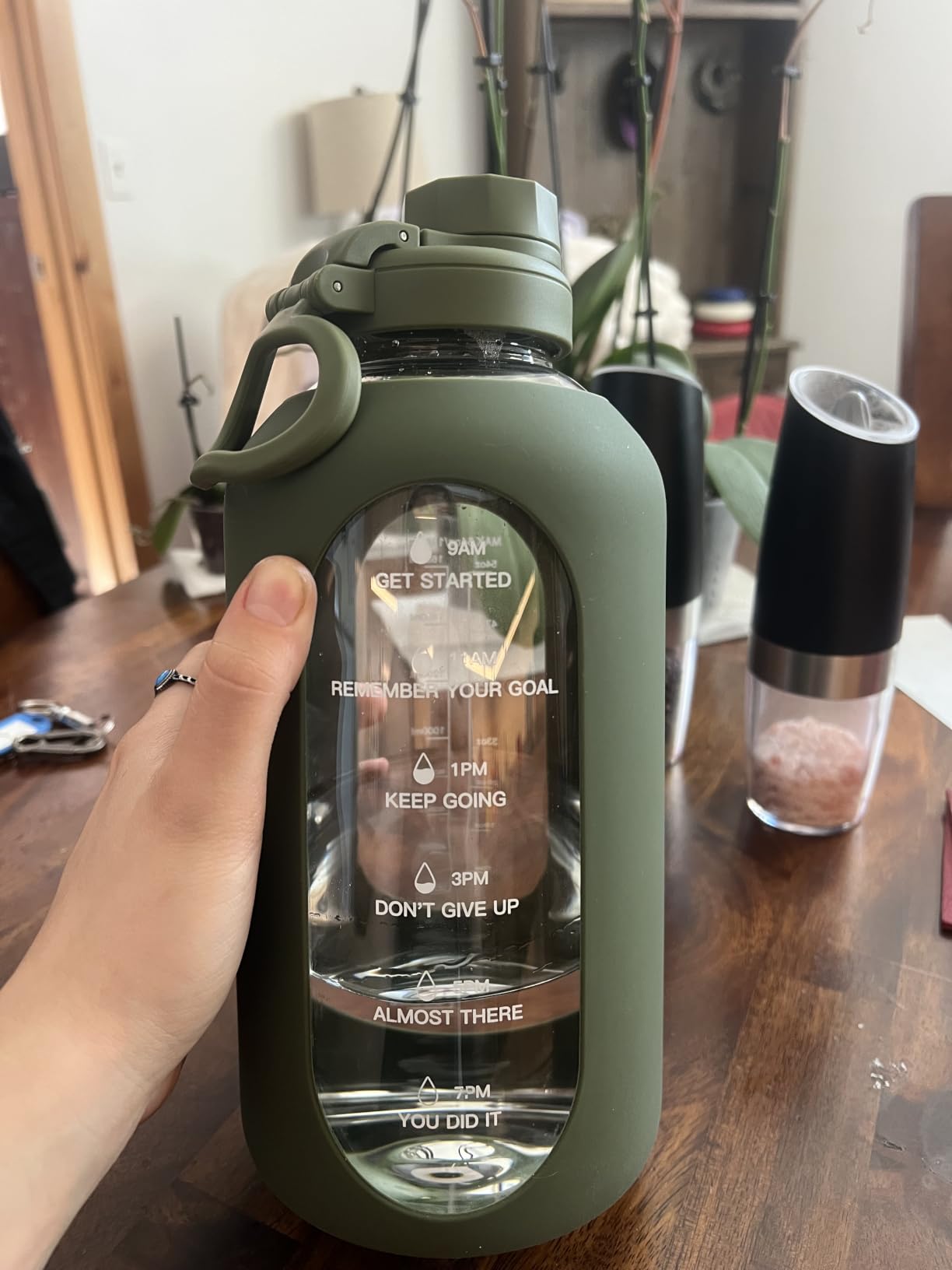 CIVAGO 40 oz Glass Water Bottle with Straw, Large Motivational Water Jug | Time Marker, 2 Leakproof Lids, Wide Mouth, Water Flask Cup with Handle and Silicone Sleeve, for Gym, Sports, Juices, Black customer photo 1