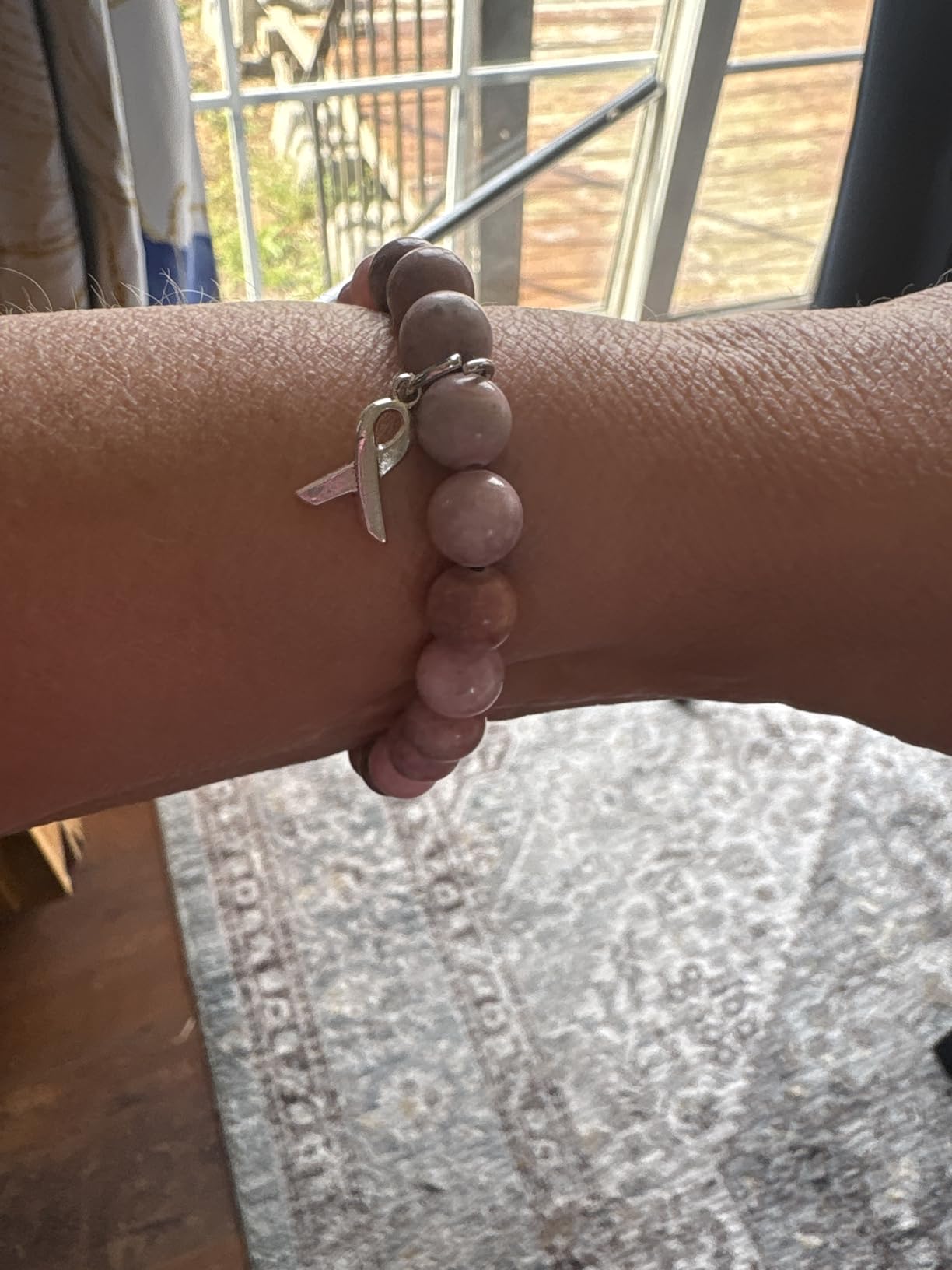 Natural Stone Bracelet for Women Pink Ribbon Awareness Handmade Beaded Encouragement Gift with Message Card customer photo 1