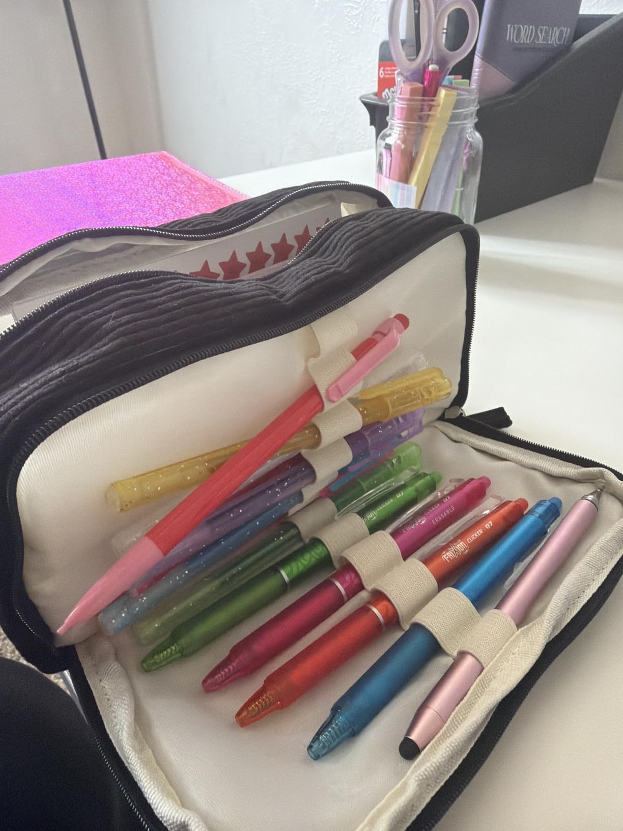 Sooez Big Capacity Pencil Case Pen Pouch, Soft Corduroy Pencil Bag | with 3 Compartment, Multiple Pockets, Sturdy Zipper, Cute School Supplies Pen Bag Organizer For Teen Girls College, Beige customer photo 1