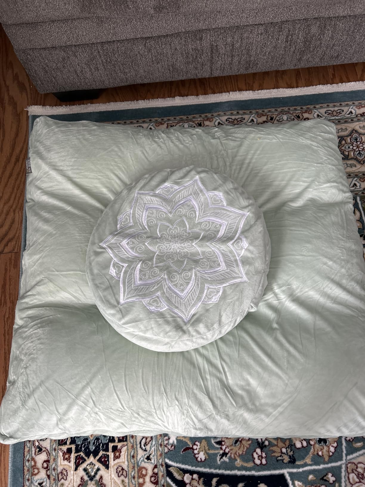 Meditation Cushion Set Zafu & Zabuton - Buckwheat Hull & Memory Foam, Adjustable Floor Pillow for Yoga, Meditation & Sitting, Removable Velvet Cover (Purple) customer photo 2