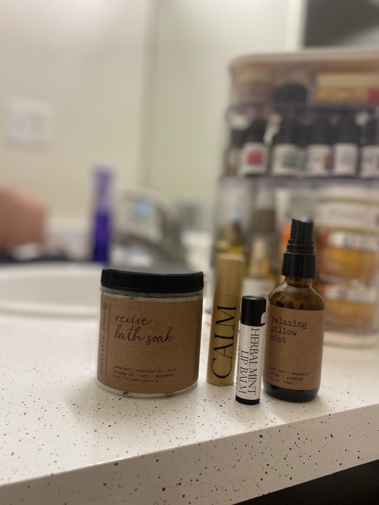 SOULISTIC ROOT Self-Care Set - Luxury Spa Bath Kit, Pillow Mist, Cooling Lip Balm, Tranquil Essential Oil Roller & Epsom Salt Bath Soak Pampering Package, Holistic Gifts for Him & Her customer photo 1