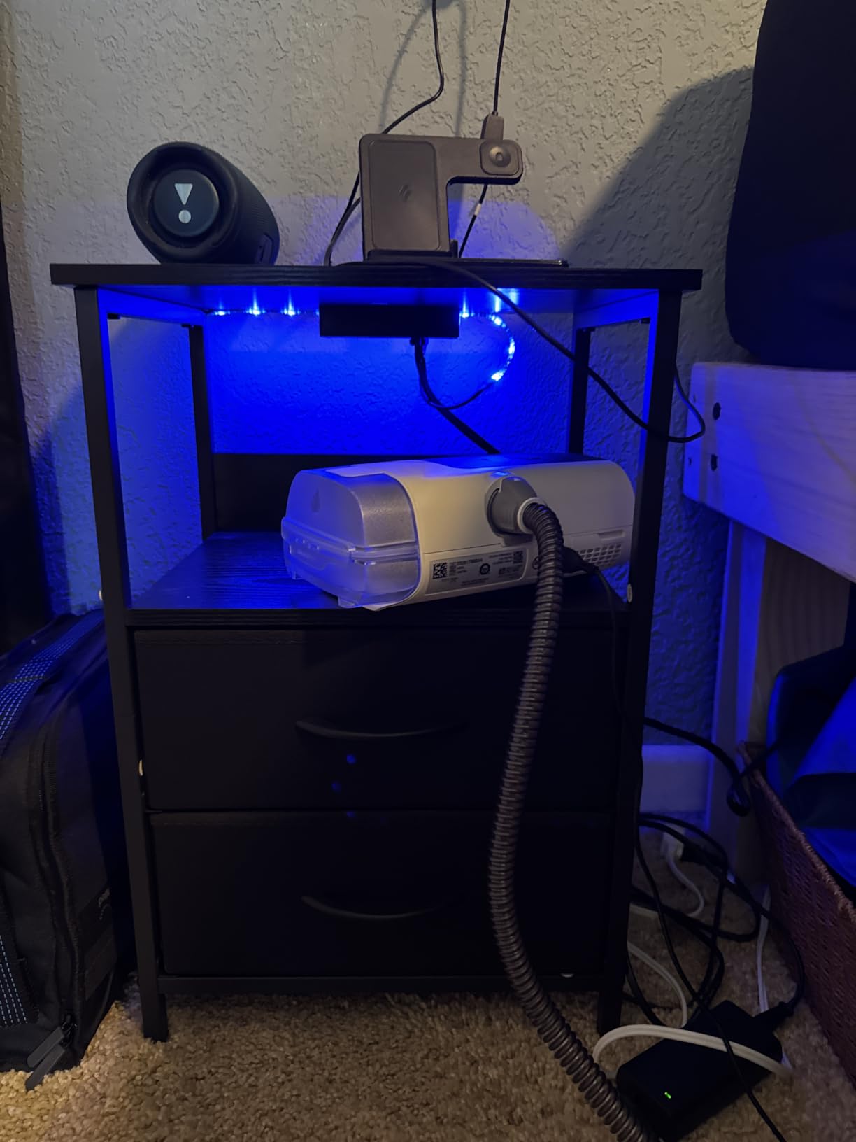 Fixwal Night Stand with Charging Station, Black Led Nightstand, 2 Drawers customer photo 2