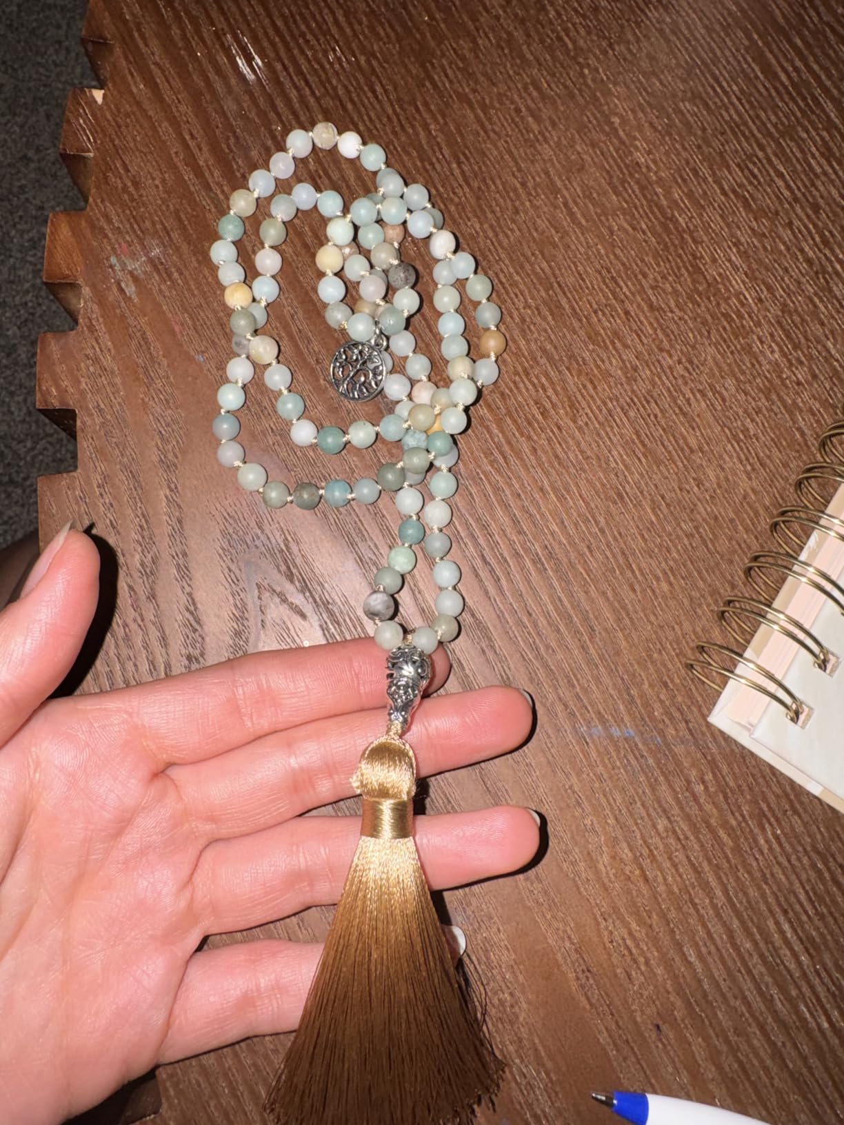 108 Mala Prayer Beads Wrap Necklace with Long Tassel Boho Necklace for Women Amazonite Bead Bracelet with Spiritual Tree of Life Pendant 108 Beads Necklace for Meditation customer photo 1