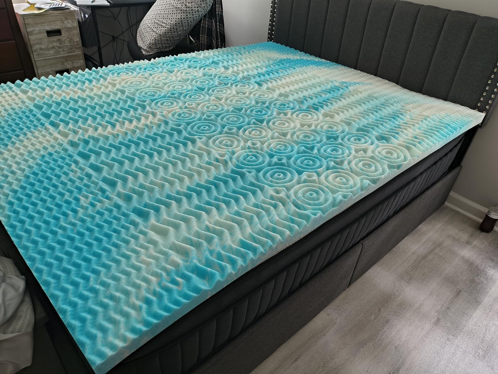 MLILY 2 Inch Queen 5-Zone Gel Memory Foam Egg Crate Mattress Topper | Cooling Gel Infused Bed Topper for Pressure Relief, CertiPUR-US Certified, Blue, 60