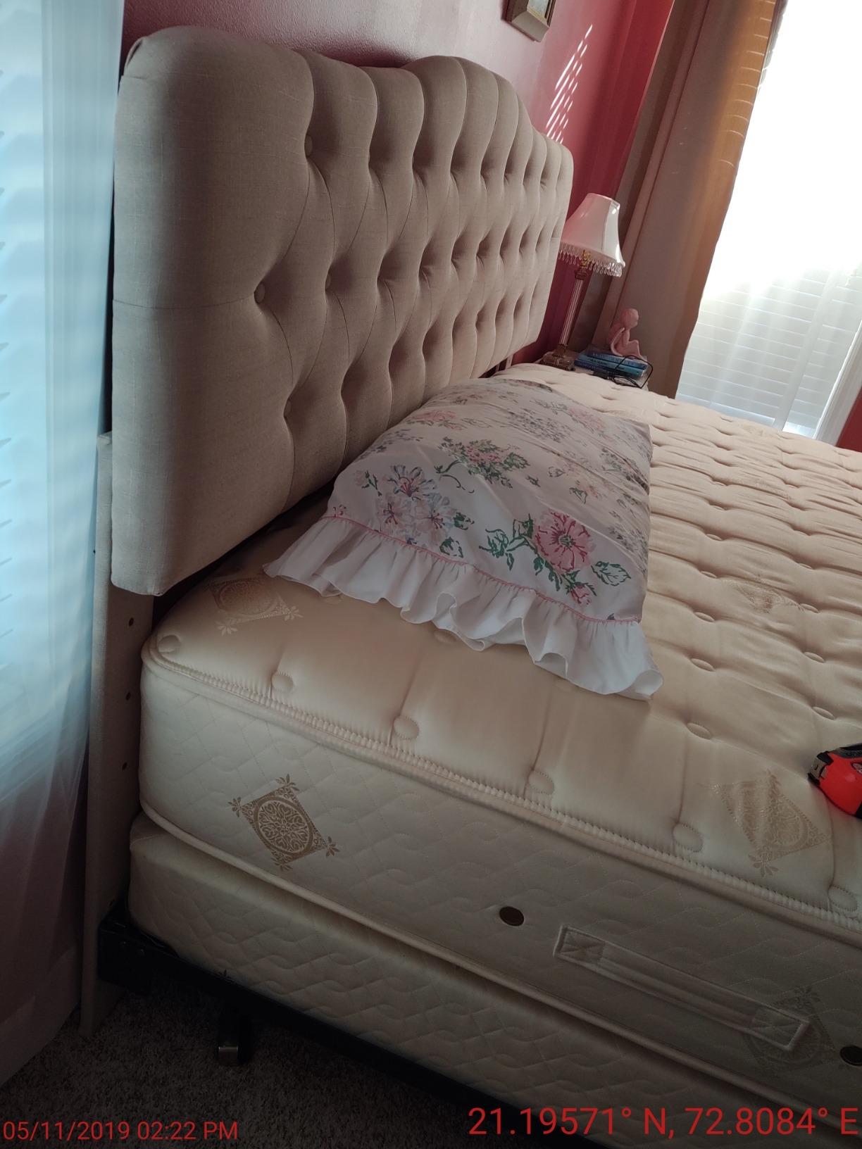 Rosevera Givanna Adjustable Height Headboard with Linen Upholstery and Button Tufting for Bedroom, Queen, Beige Linen customer photo 2