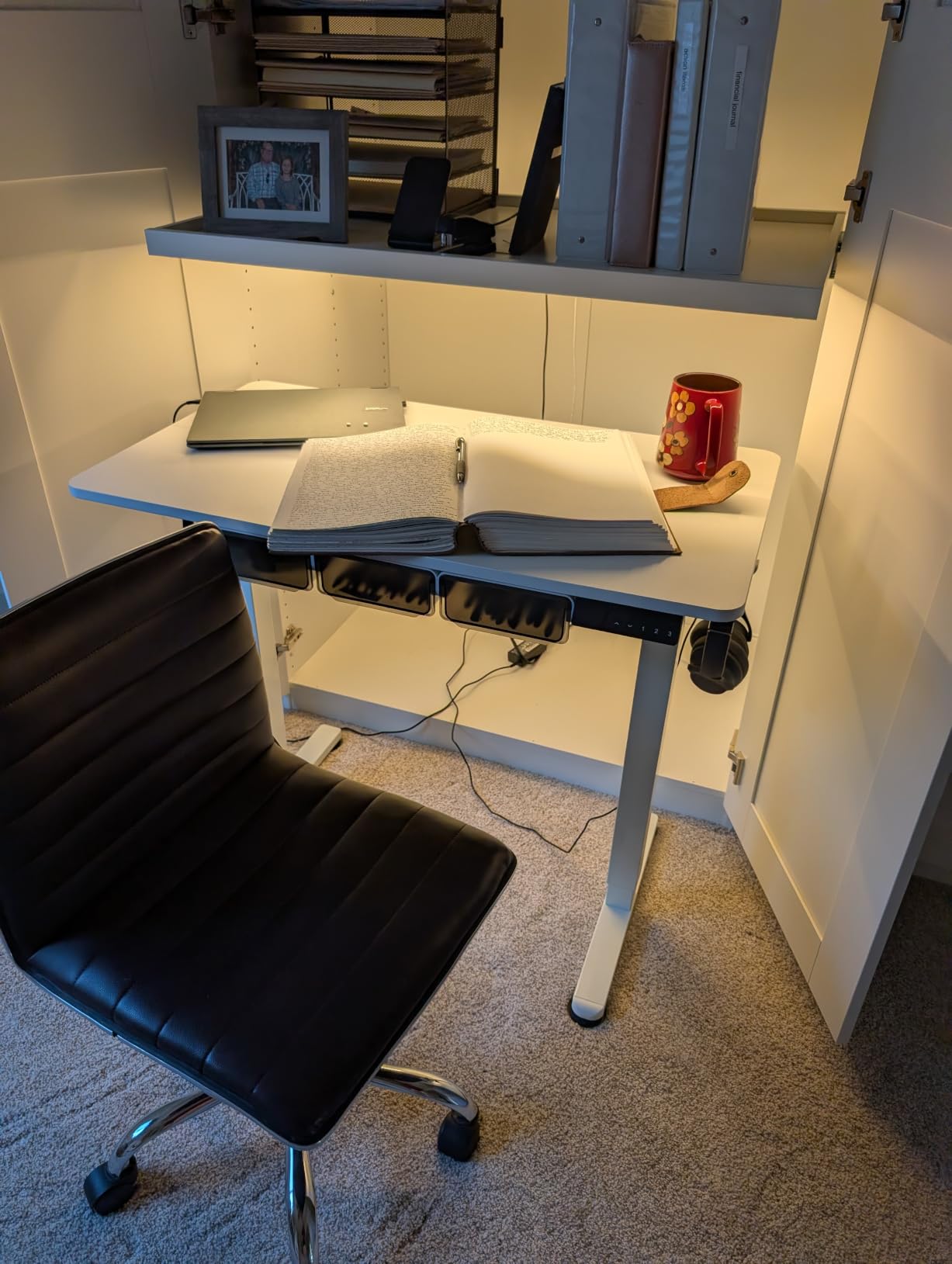 Kingant Standing Desk, 35x20 Inch Electric Height Adjustable Computer Desk | Ergonomic Small Sit Stand Desk Rising Desks for Home Office Stand Up Desk Computer Workstation with Cable Management customer photo 2