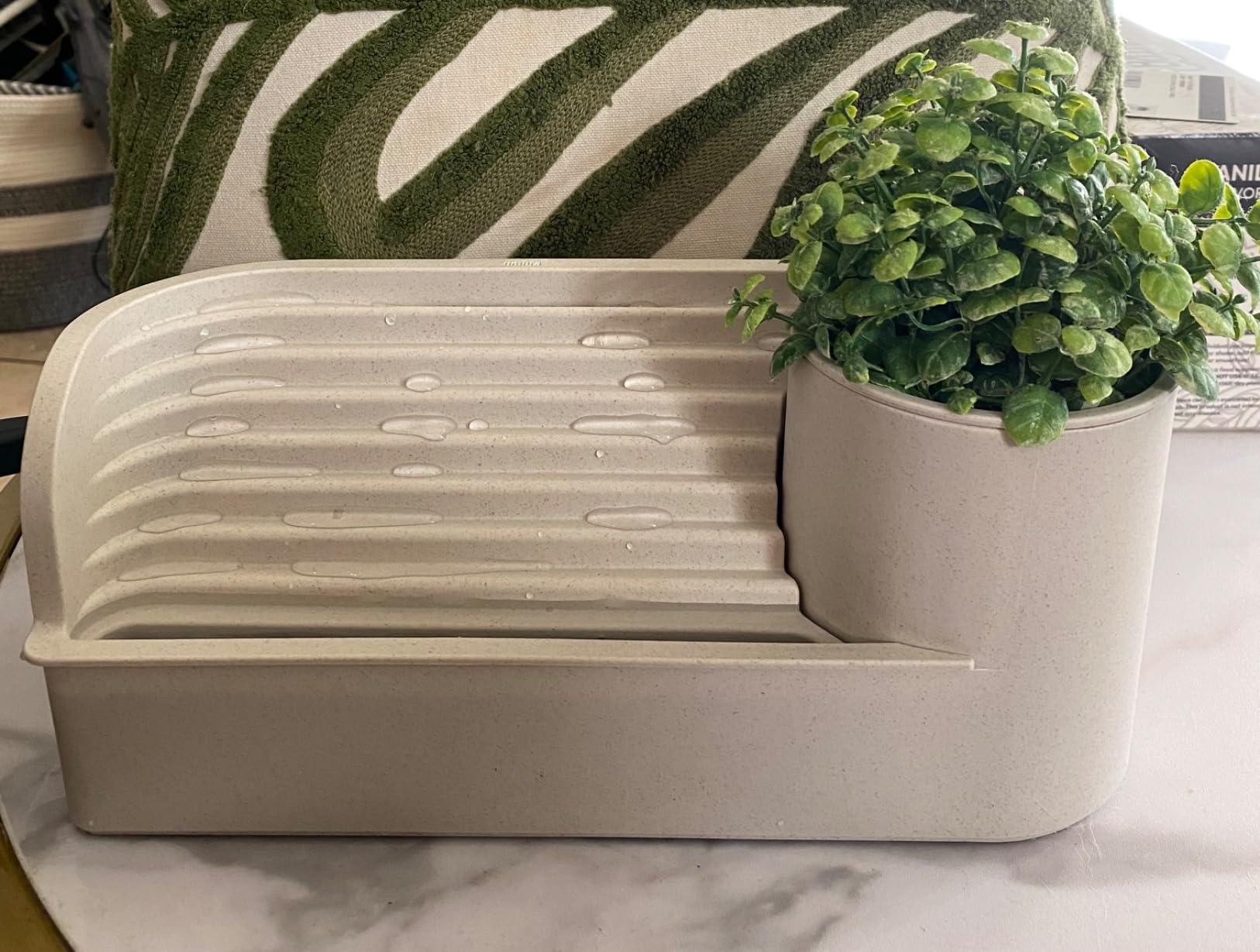 Umbra Stream Water Fountain, Indoor Tabletop Zen Desktop, Sand | Improves air quality, USB powered, holds 3.5 inch planter, up to 50 hours, recycled plastic customer photo 1