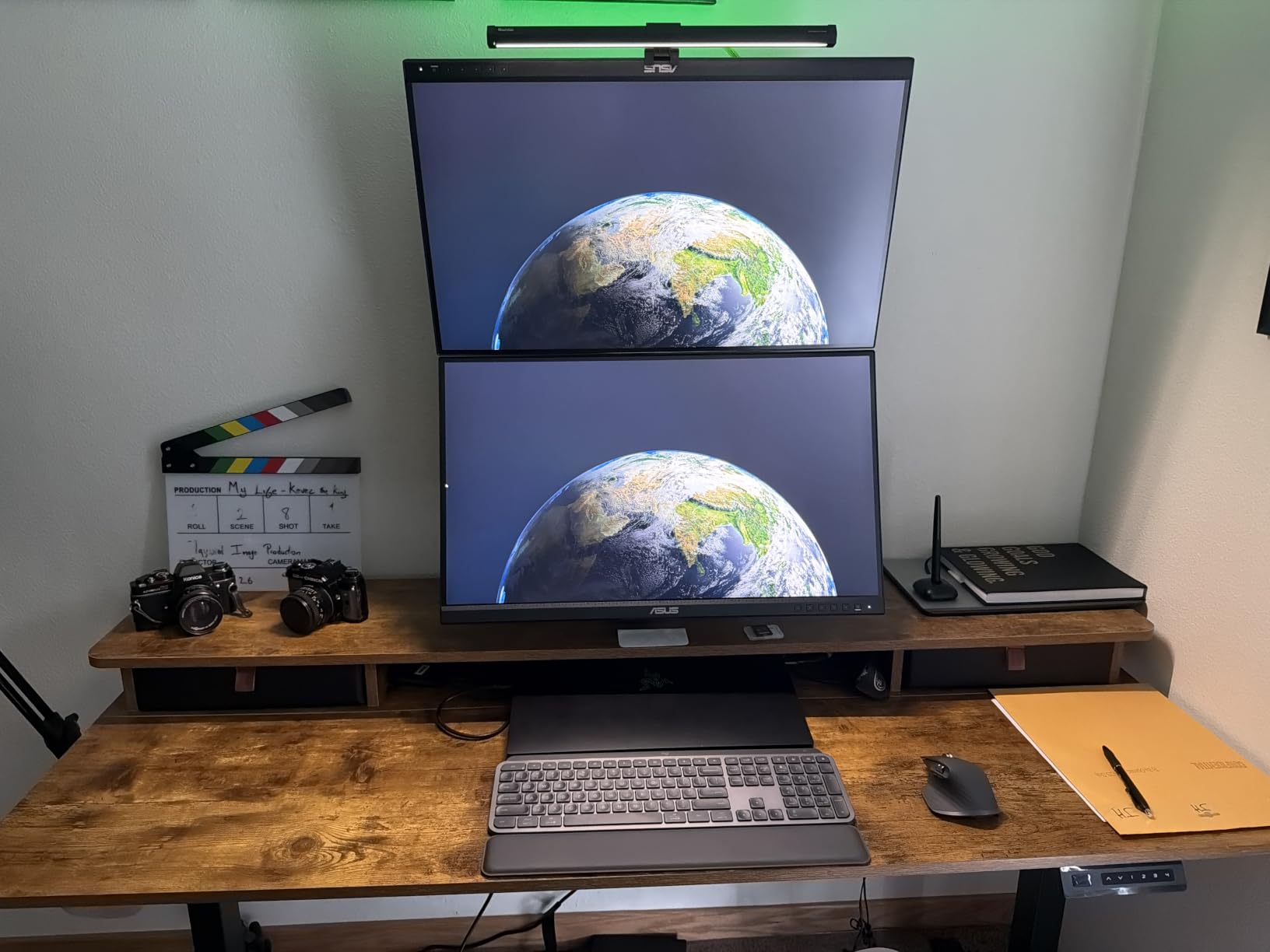 VIVO Pneumatic Arm Dual Ultrawide Monitor Extra Tall Desk Mount for Up to 49 inch Screens, Heavy Duty Clamp, Holds 2 Ultra Wides Up to 44 lbs, Black, STAND-V120K customer photo 1