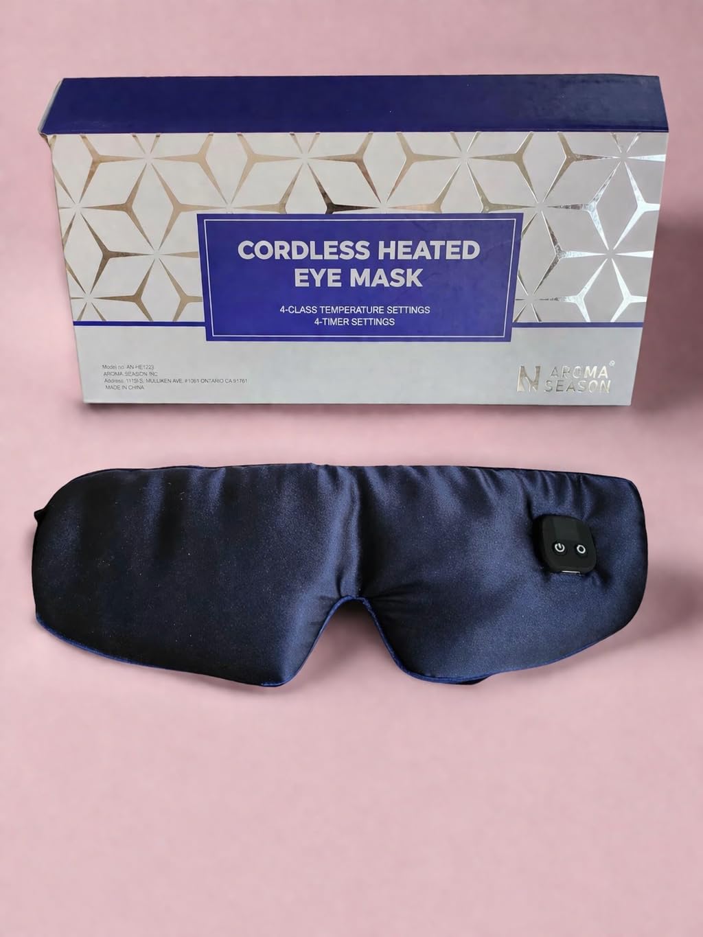 Aroma Season Silk Heated Eye Mask Cordless, 1500mAh Warm Eye Compress for Dry Eyes, Blepharitis, 4 Time Levels and 4 Temperature Settings, Washable (Navy Blue) customer photo 2