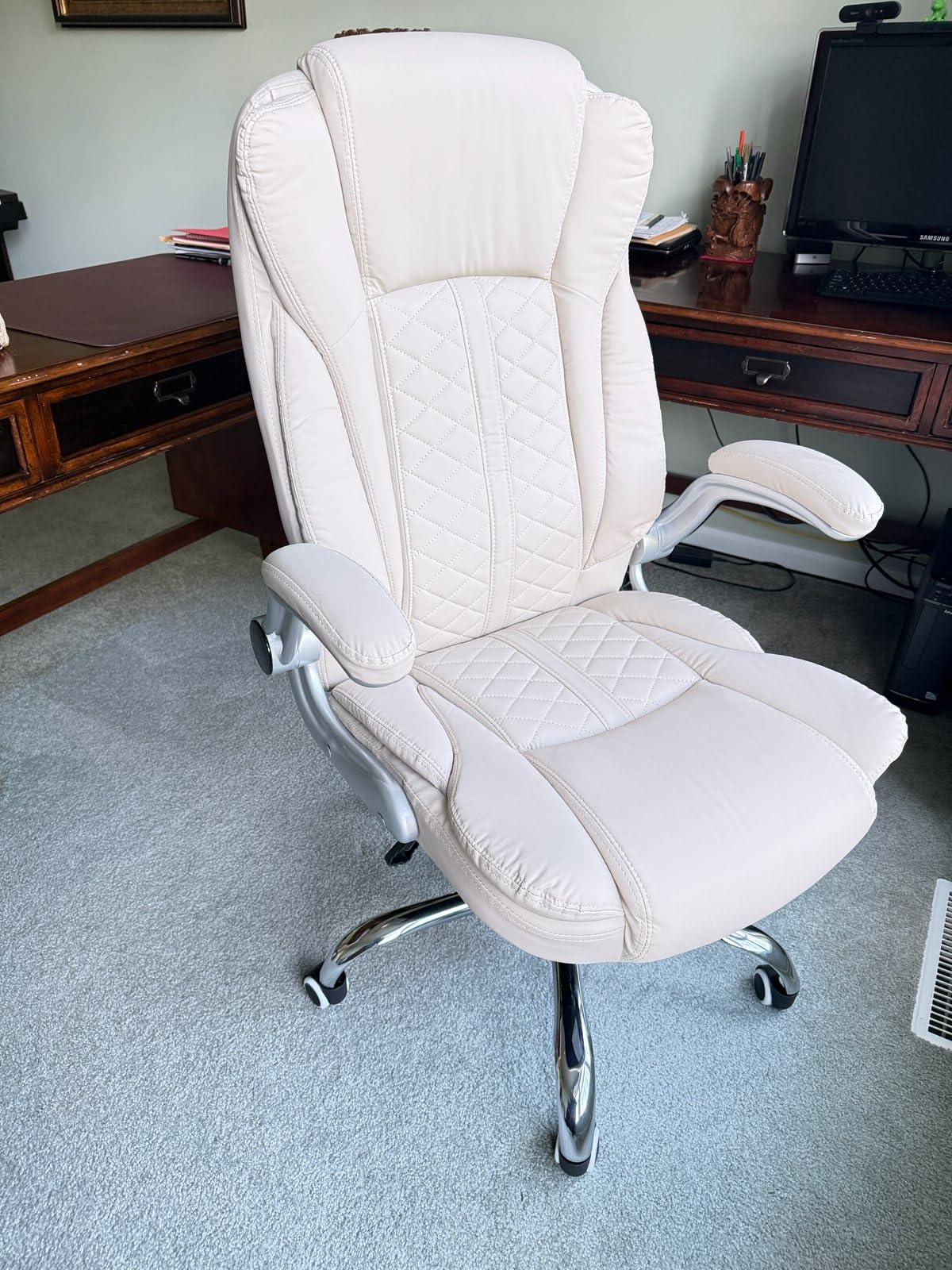 400lbs Executive Office Chair with Flip-Up Armrests, Big and Tall Computer Chair for Heavy People, Heavy Duty Ergonomic Comfy Chair, Breathable PU Leather (Black) customer photo 2