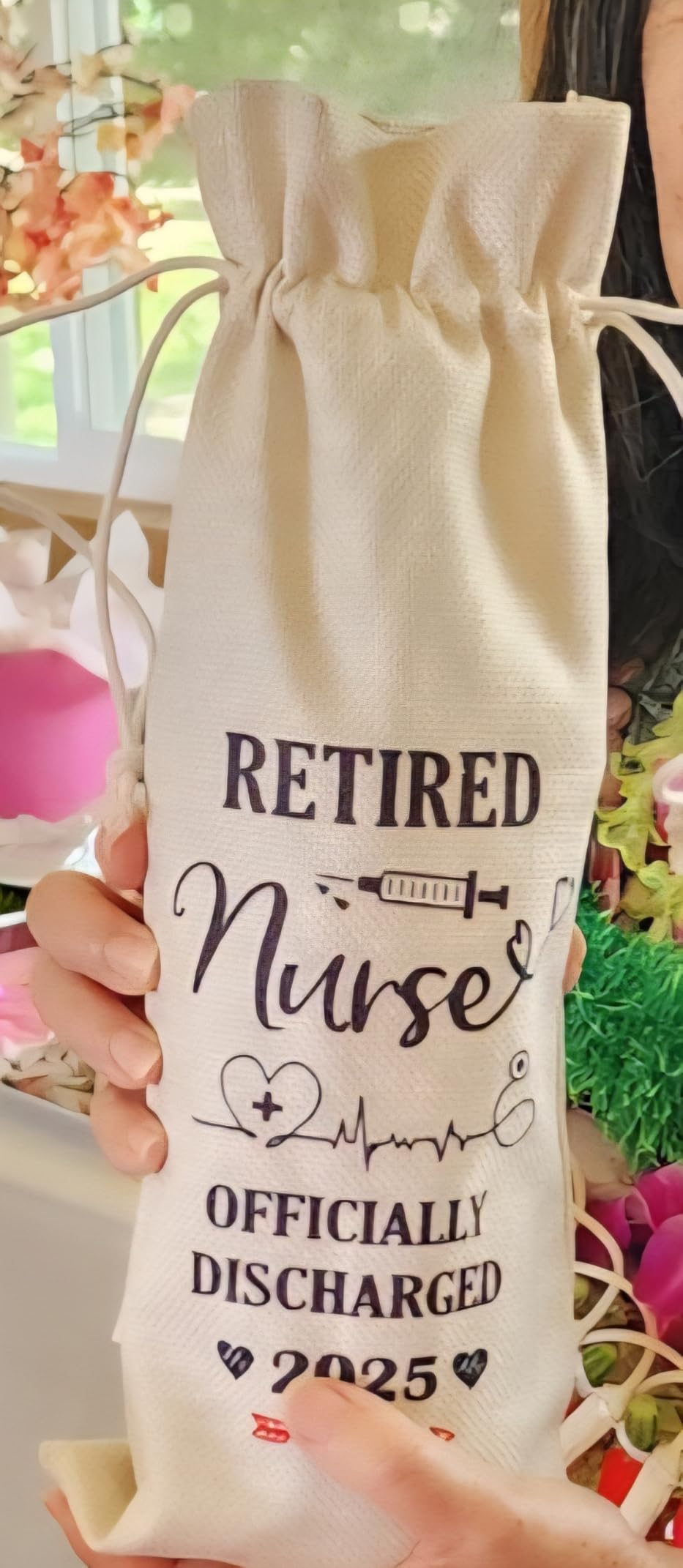 Wxiben Retired Nurse Gifts for Women - Nurse Day Week Gift Wine Bag for Her Coworker Retired Friends 2026 Retirement Party Decoration Reusable Linen Wine Bottle Bag | Drawstring Burlap Wine Bottle Bag for Women, Reusable, for 750ml Wine Bottle & Champagne Bottle, Retirement Party Decoration customer photo 1