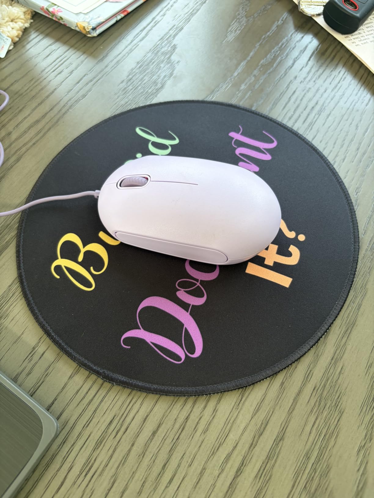 Inspirational Quote Work Mouse Pad, Positive Small Round Mousepad | Mini Travel Wireless Mice Pad for Computer customer photo 1