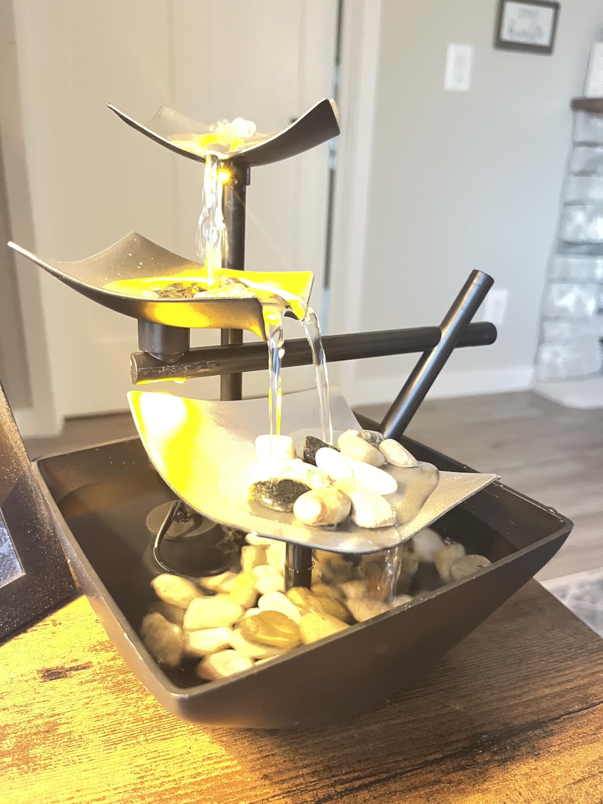 Homedics Tabletop Water Fountain, 3 Tier Indoor Waterfall Fountain | with Natural River Rocks, Quiet Pump for Relaxation, Zen Home & Office Desk Décor, AA Battery Powered customer photo 2