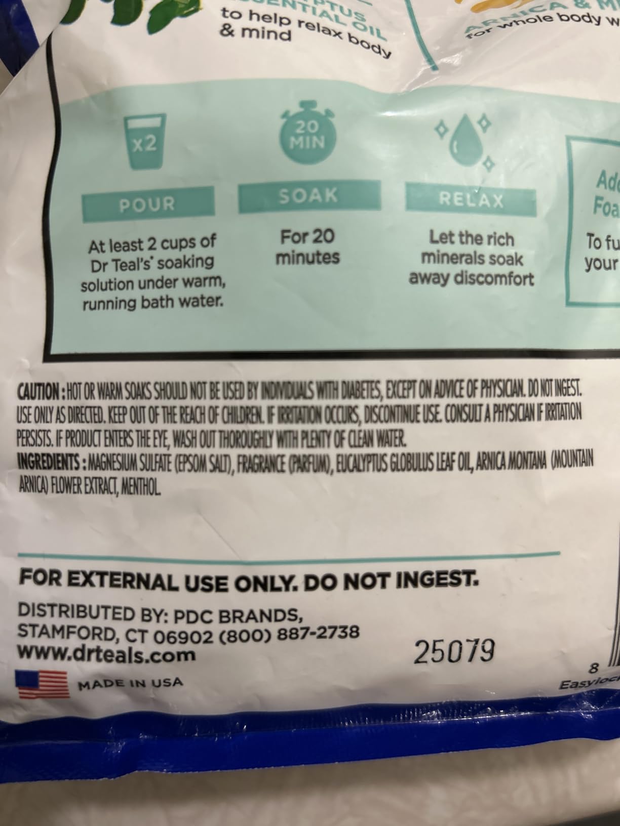 Dr Teal's Arnica Body Relief Epsom Salt Magnesium Soak with Menthol & Essential Oils, Muscle Recovery, 3 lbs customer photo 1