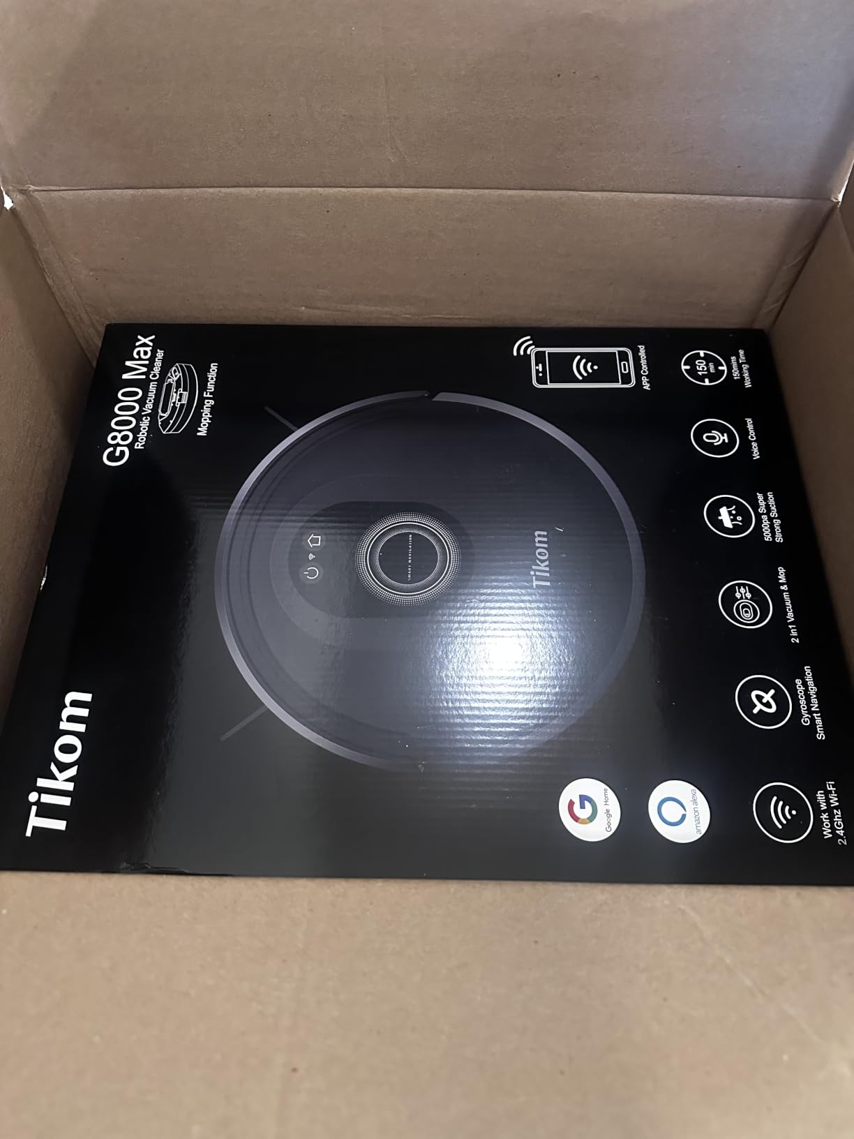 Tikom Robot Vacuum and Mop Combo, 5000Pa Robotic Vacuum Cleaner, 150 Min Max, App & Remote Control, Ideal for Hard Floor, Carpet, Pet Hair, Self-Charge(G8000 Max) customer photo 1