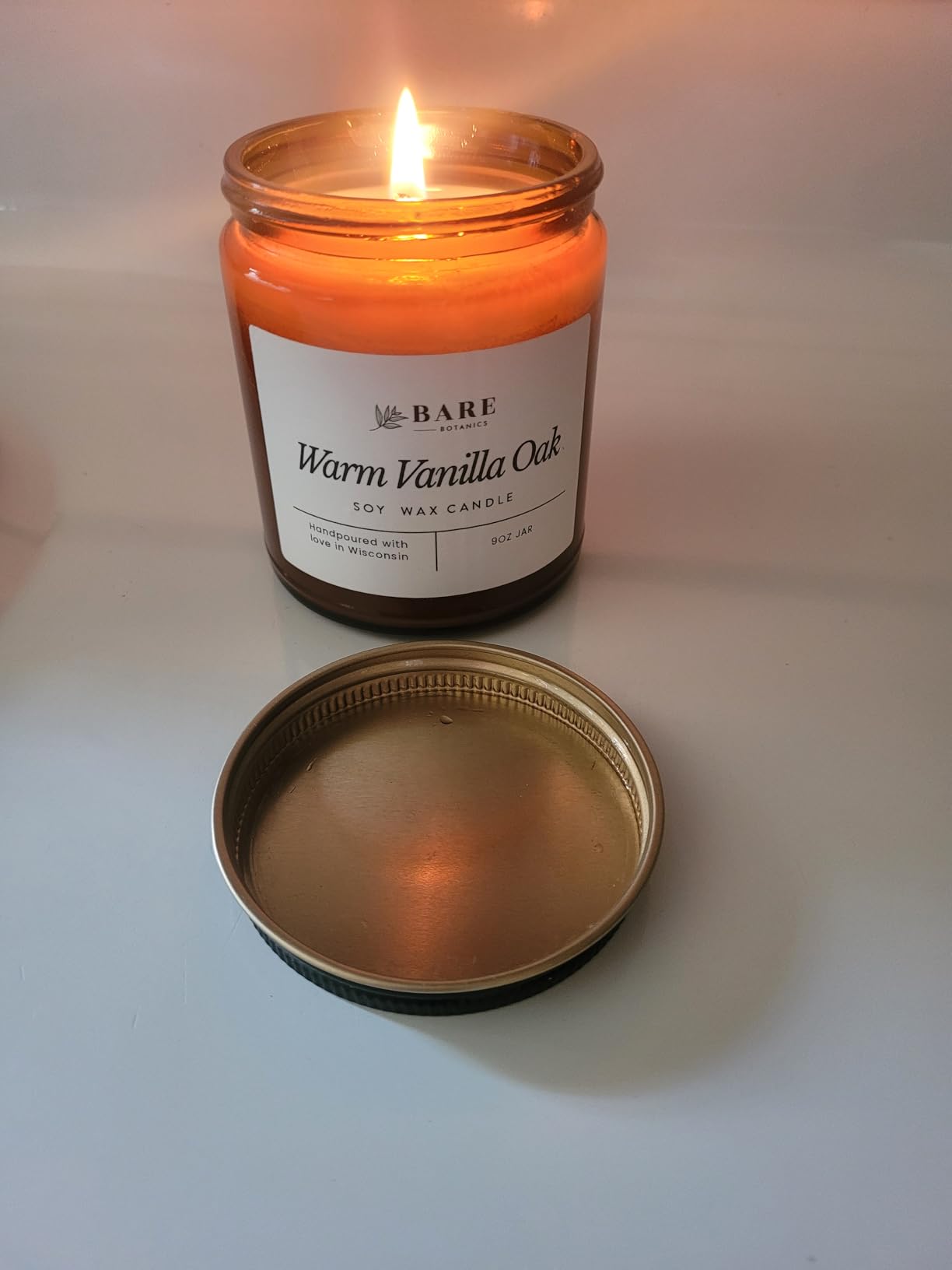 Bare Botanics 9oz Non Toxic Soy Candle Warm Vanilla Oak - 40+ Hour Burn | 100% Plant-Based Fragrance Oils | Handpoured in Wisconsin | Clean-Burning Soy Wax customer photo 2