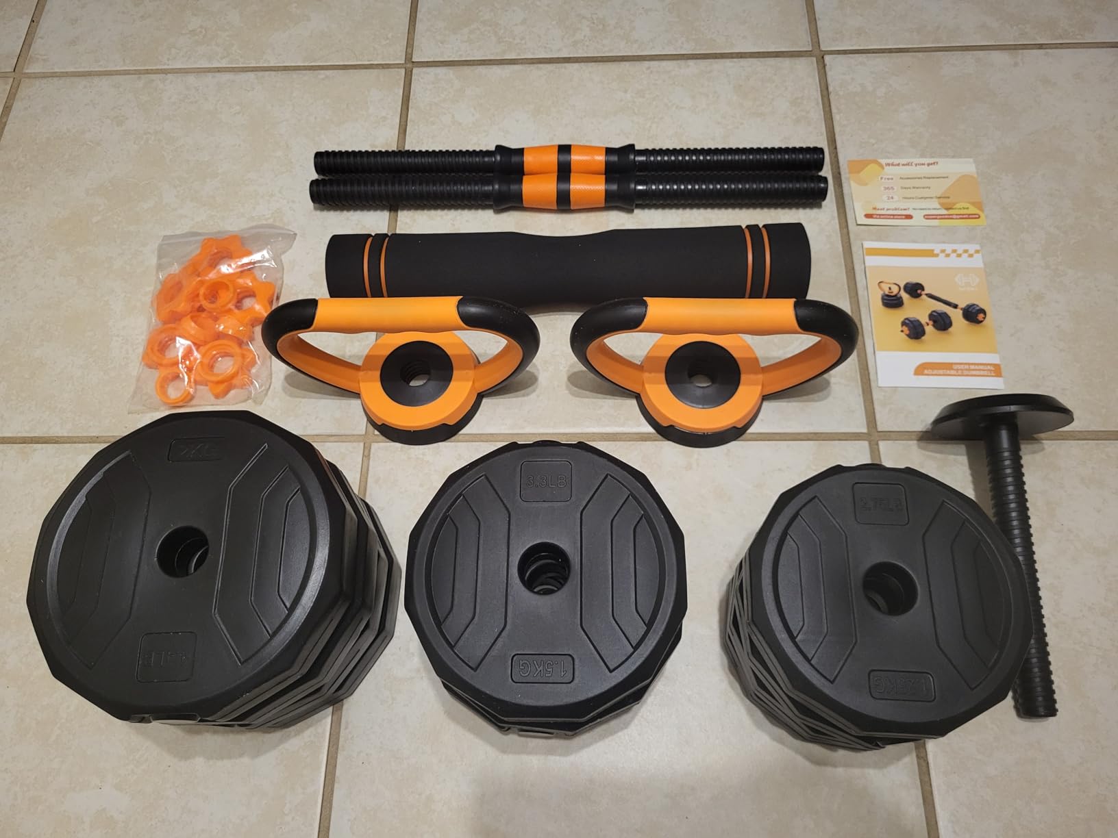 5-in-1 Adjustable Dumbbell Set, 33/44/66/88lbs Free Weights Set with Connector, Used as Kettlebells, Barbell, Push up Stand, Standard 1