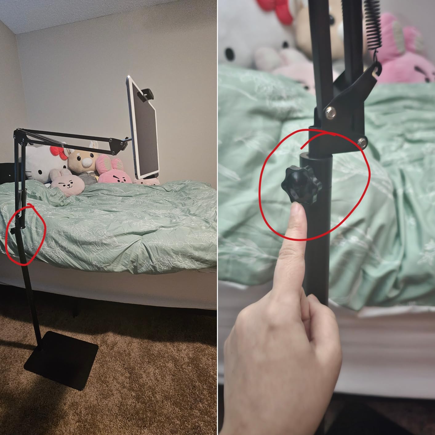 Tablet Floor Stand with 4.5LB Heavy Metal Base, Overhead Bed Phone Stand Angle Height Adjustable Holder, Universal Phone Mount for iPad iPhone Pro Air Mini, Samsung Tab, Kindle, E-Readers customer photo 1