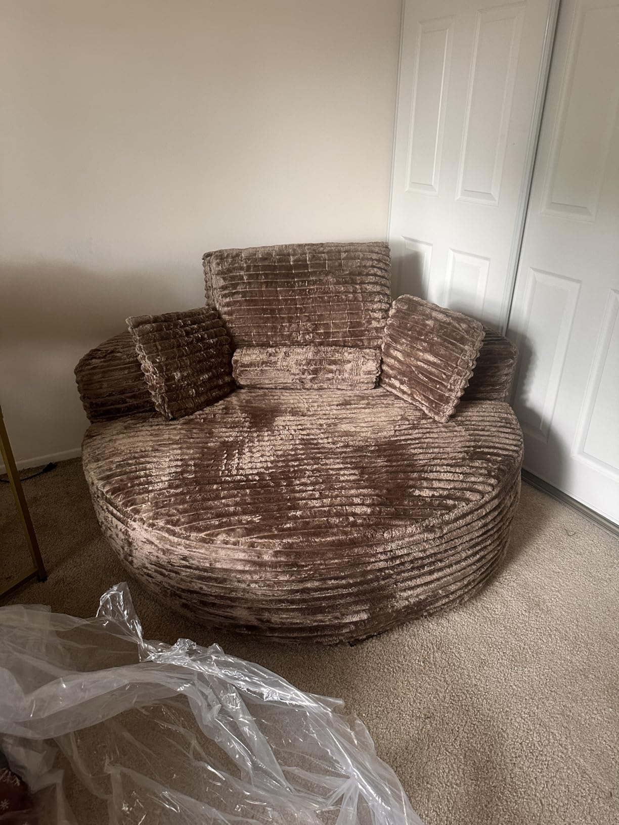 Oversized Round Chaise Longue Chair Indoor, Modern 55-inch Upholstered Corduroy Deep Seat Circle Single Cloud Lounge Floor Sofa Chair for Living Room, Bedroom Apartment, Beige customer photo 2