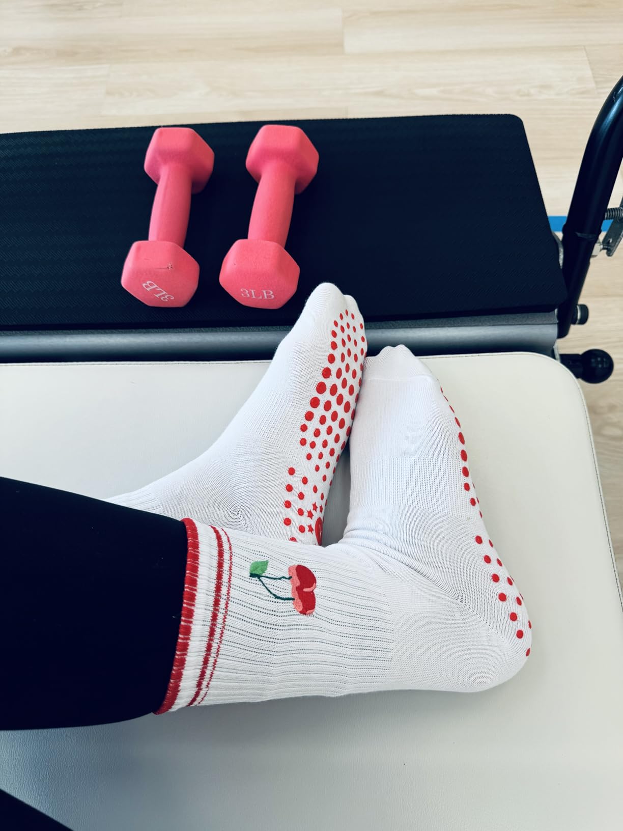 Yawlsow Pilates Grip Socks for Women, Cute Embroidered Yoga Grippy Socks | Non Slip, Cotton, Crew Athletic Sticky Sock for Barre Workout Hospital Home, Arch Support, Women's US 5-10 customer photo 2