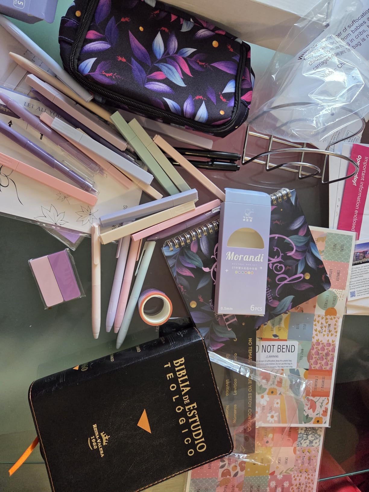 48 Pcs Bible Study Supplies for Women, Bible Journaling Kit Includes Bible Pencil Case, Tags, Pens, Highlighters, 4 Color Clear Sticky Notes, Notebook, 15 Clips, 4 Rolls of Washi Tape & More (Purple) customer photo 1