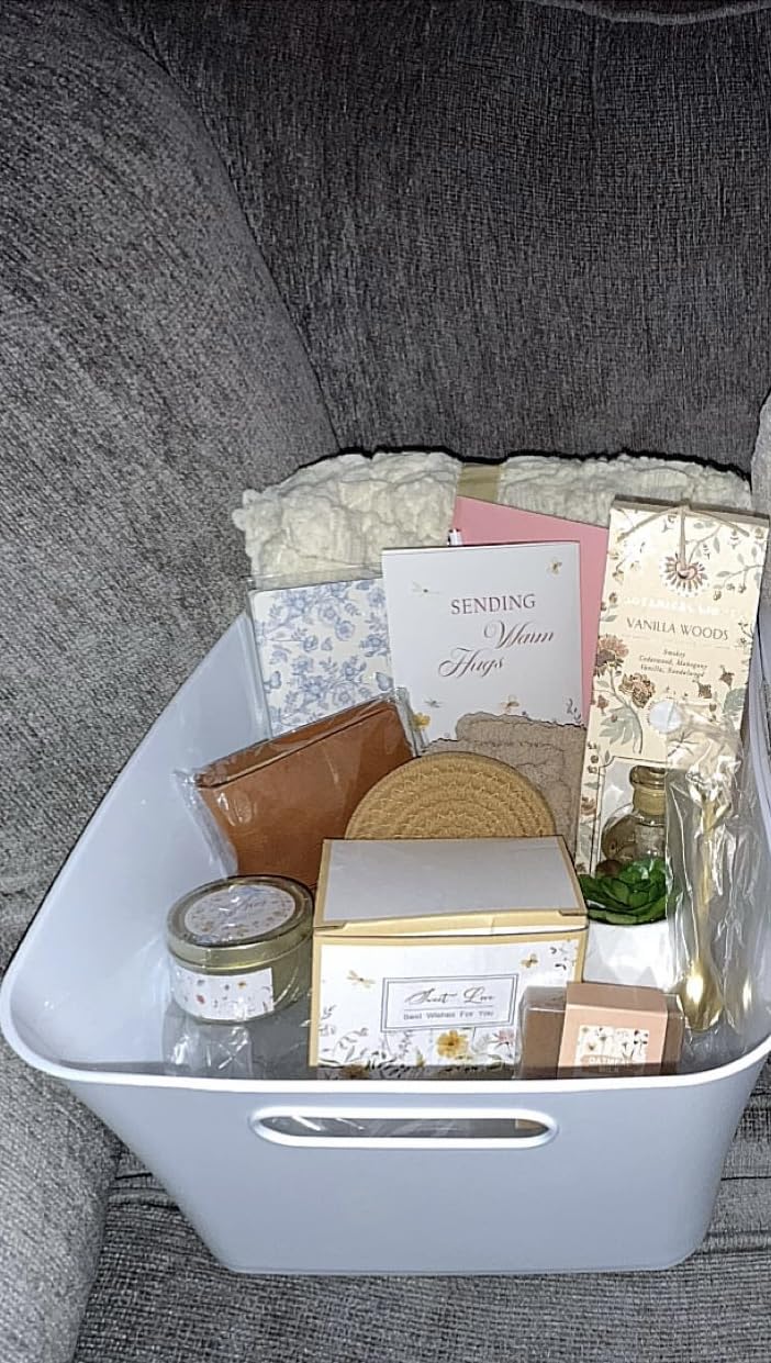 Birthday Gifts for Women, Get Well Soon Self Care Package Box, Sending Hug Baskets Thinking of You Inspirational Gift for New Mom Best Friend Birthday (Ivory) customer photo 2