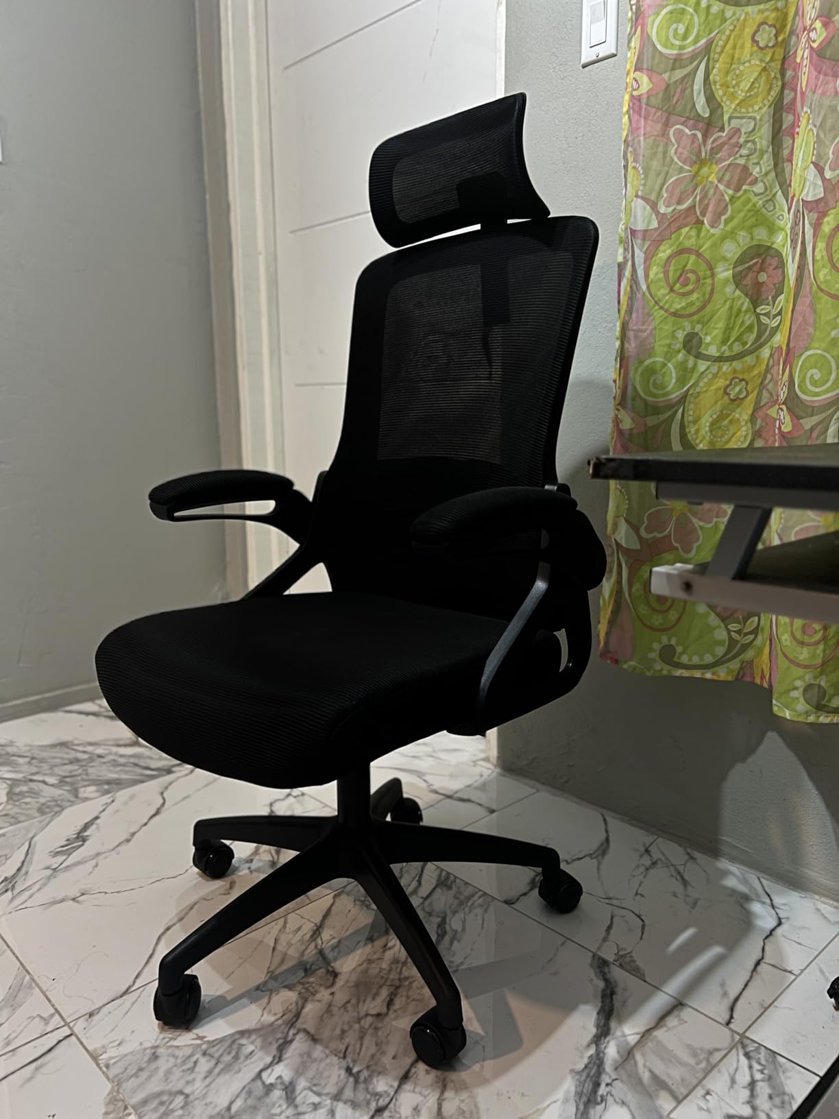 Fizzin Office Chair Mesh Computer Chairs with Adjustable Lumbar Support, Ergonomic Office Chair, Home Office Desk Chairs with Thickened Cushion and Headrest, Comfy Gaming Chair (Black) customer photo 1