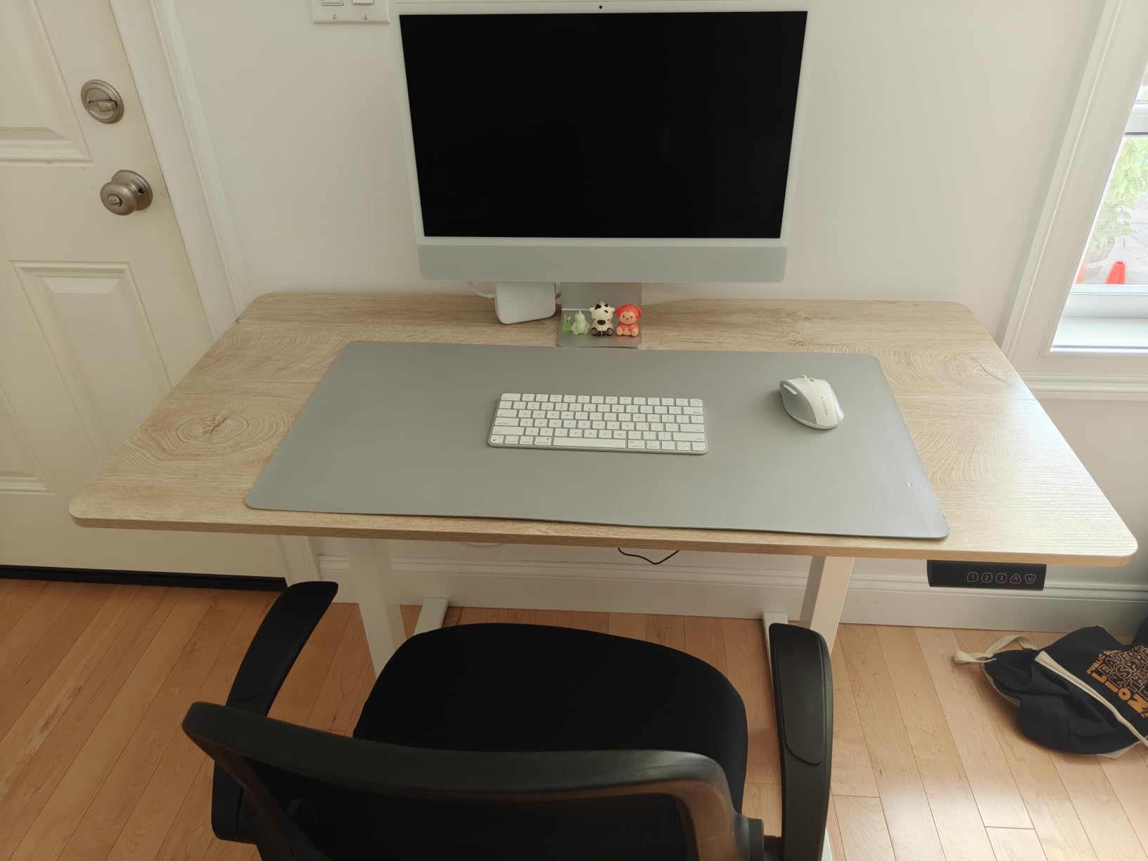 FEZIBO Standing Desk, 48 x 24 Inches Electric Height Adjustable, Sit and Stand Up, Computer Office Desk with Splice Board, White Frame/Maple TOP customer photo 2