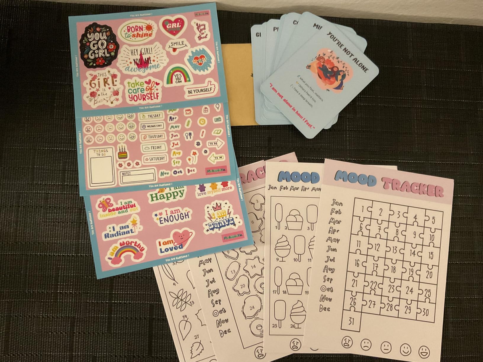 Mood Tracker Journal Set for Teen Girls & Tweens, Self Care Gift(Pink) | 126-Day Guided Journal, Mindfulness Cards, Mood Charts, Stickers & Crayon - Daily Self-Care Starter Kit customer photo 2