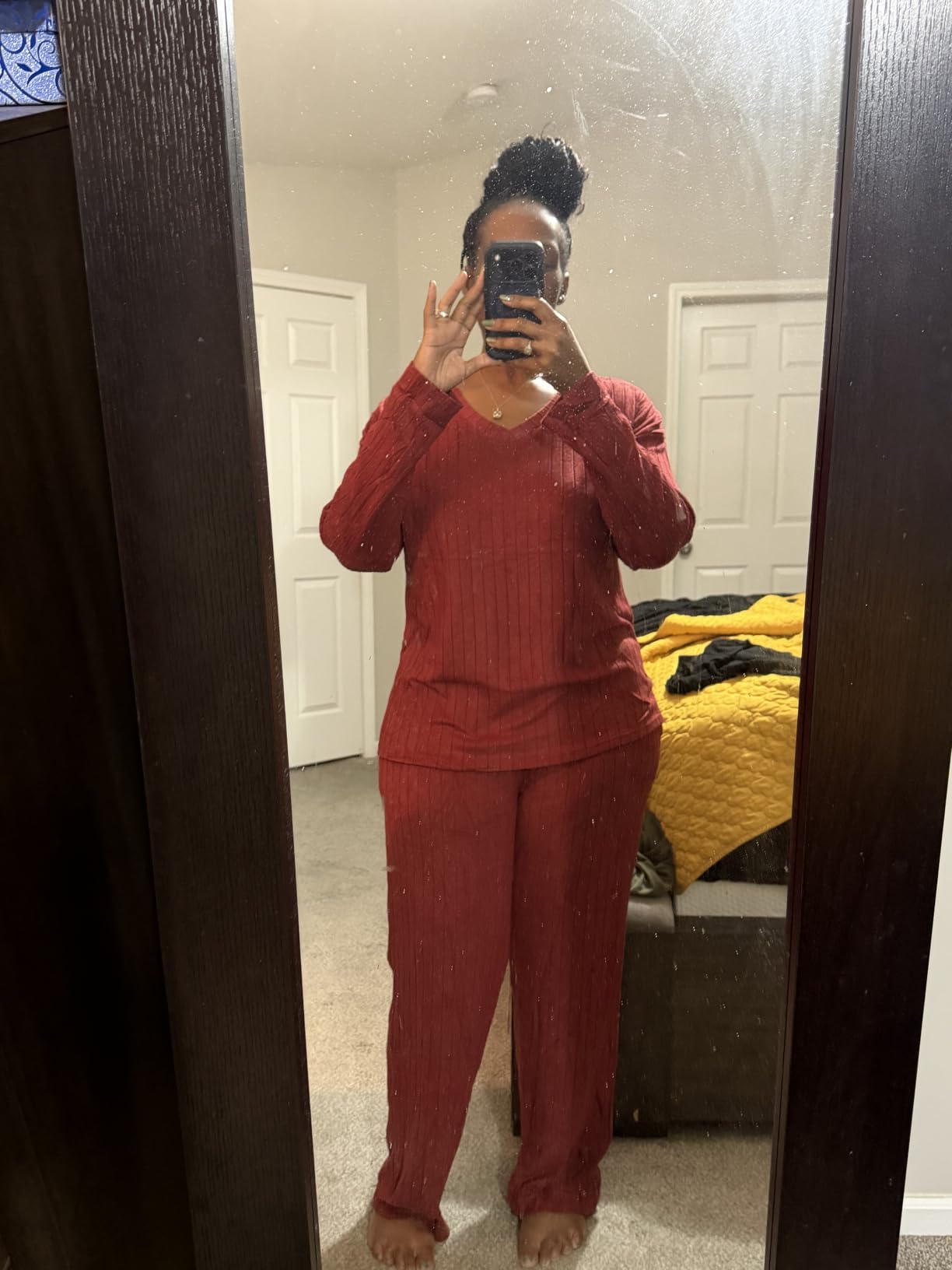 Ekouaer Lounge Sets for Women Long Sleeve Knit Ribbed Pajama Sets 2 Piece Casual Loungewear with Pockets customer photo 1
