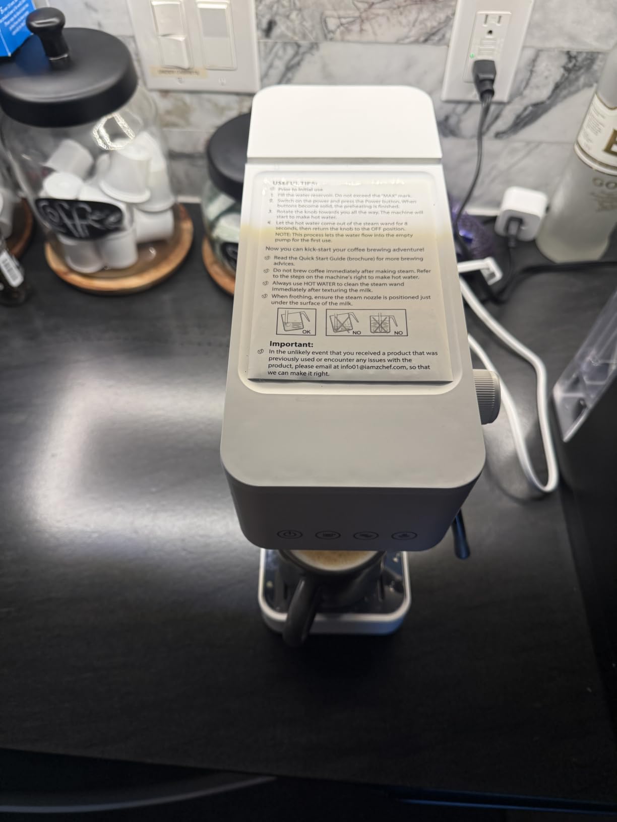 AMZCHEF Compact Espresso Machine 20 Bar, Easy One-Touch Brewing, 30s Heat-Up, PID Control customer photo 1