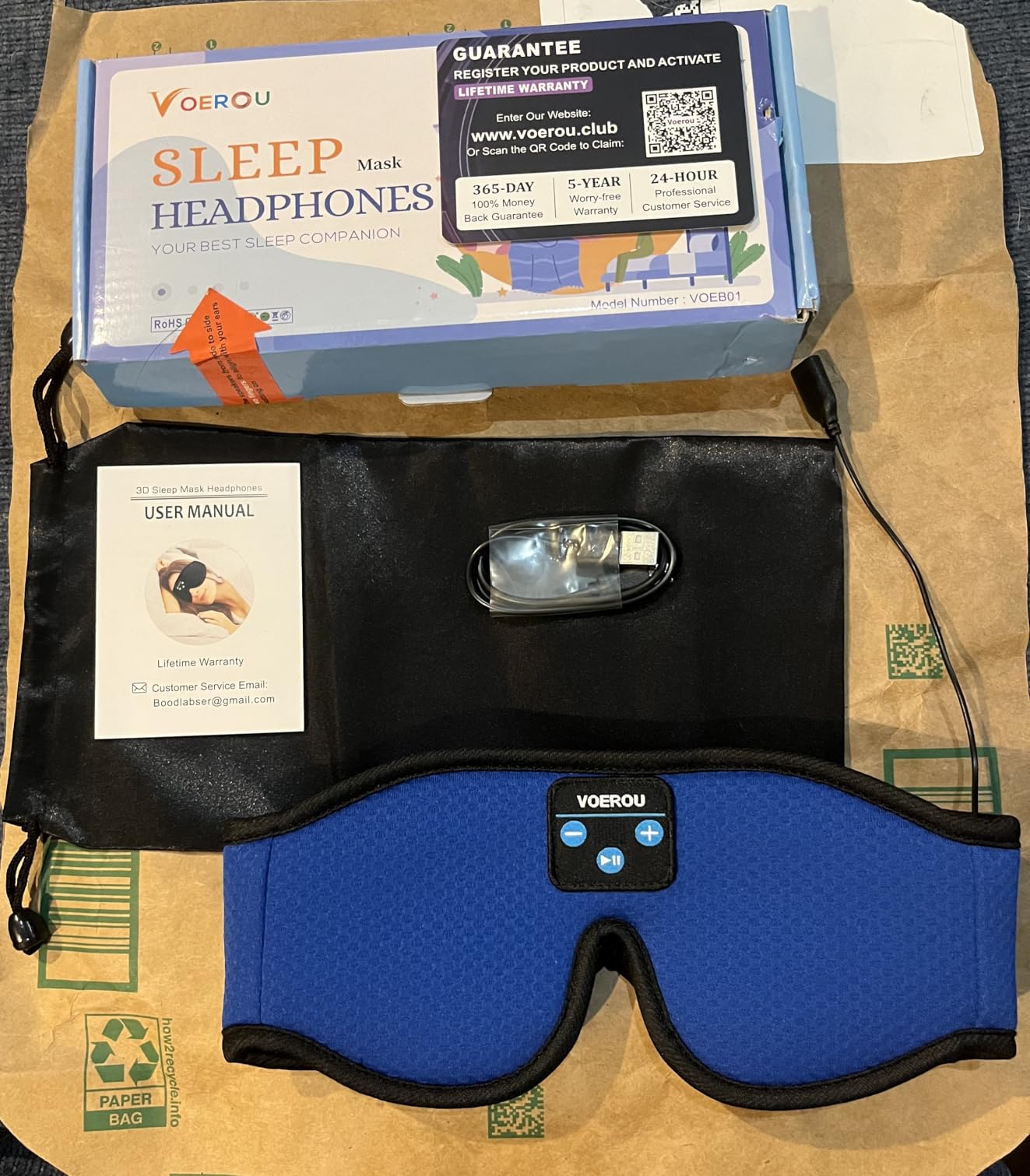 Voerou Bluetooth 3D Sleep Mask with Headphones, Wireless Adjustable Eye Mask Sleeping Headphones with Ultra-Thin HD Stereo Speakers, Suitable for Sleep Office Naps Travel customer photo 2