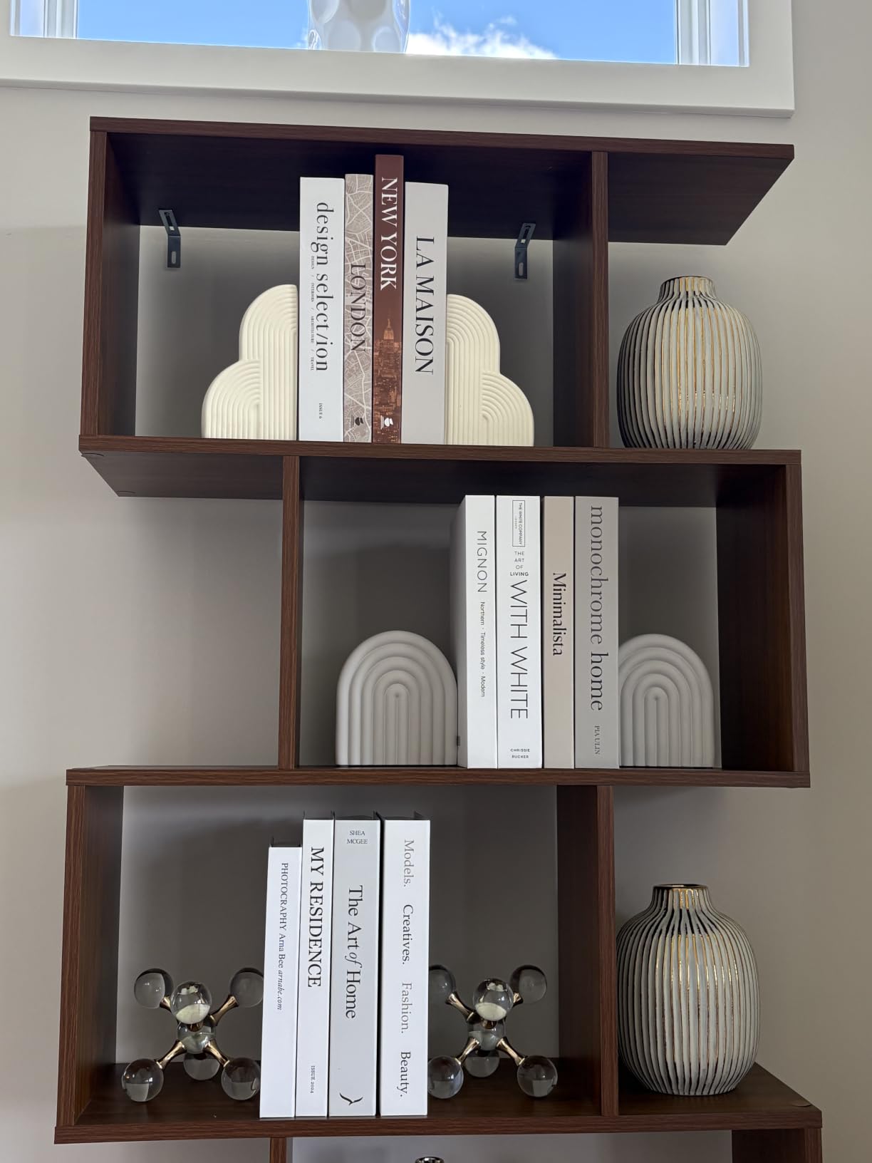 Bookends Decorative for Heavy Books - Aesthetic Boho Style, Cream White | Book Ends for Shelves - heavy-duty 6.4 lbs concrete decorative bookends (set of 2) provides maximum support for large books customer photo 2