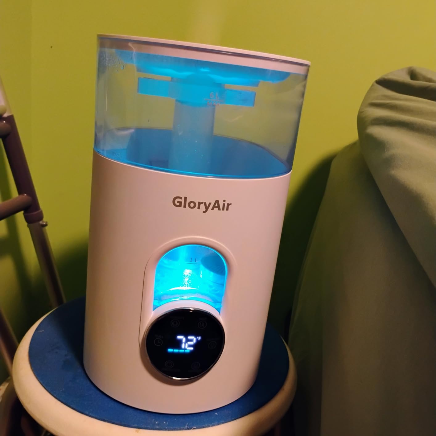Humidifiers for Bedroom Large Room -GloryAir 6L Cool & Warm Mist Humidifier | Top Fill Design, Smart Humidity Control, Remote, 7-Color Light, Whisper-Quiet, Essential Oil Diffuser for Home & Plants,White customer photo 1