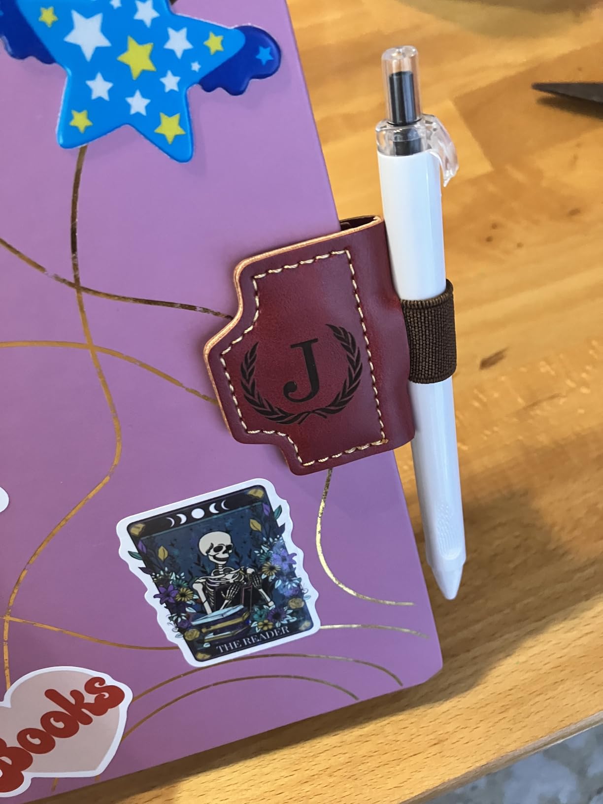 Artlaza Personalized Magnetic Leather Bookmark with Pen Holder - 26 Letters Custom Book Mark with Name Initial Engraved Book Marker for Readers, Book Lovers, Travelers - Gift for Women & Men(Blue,M customer photo 2