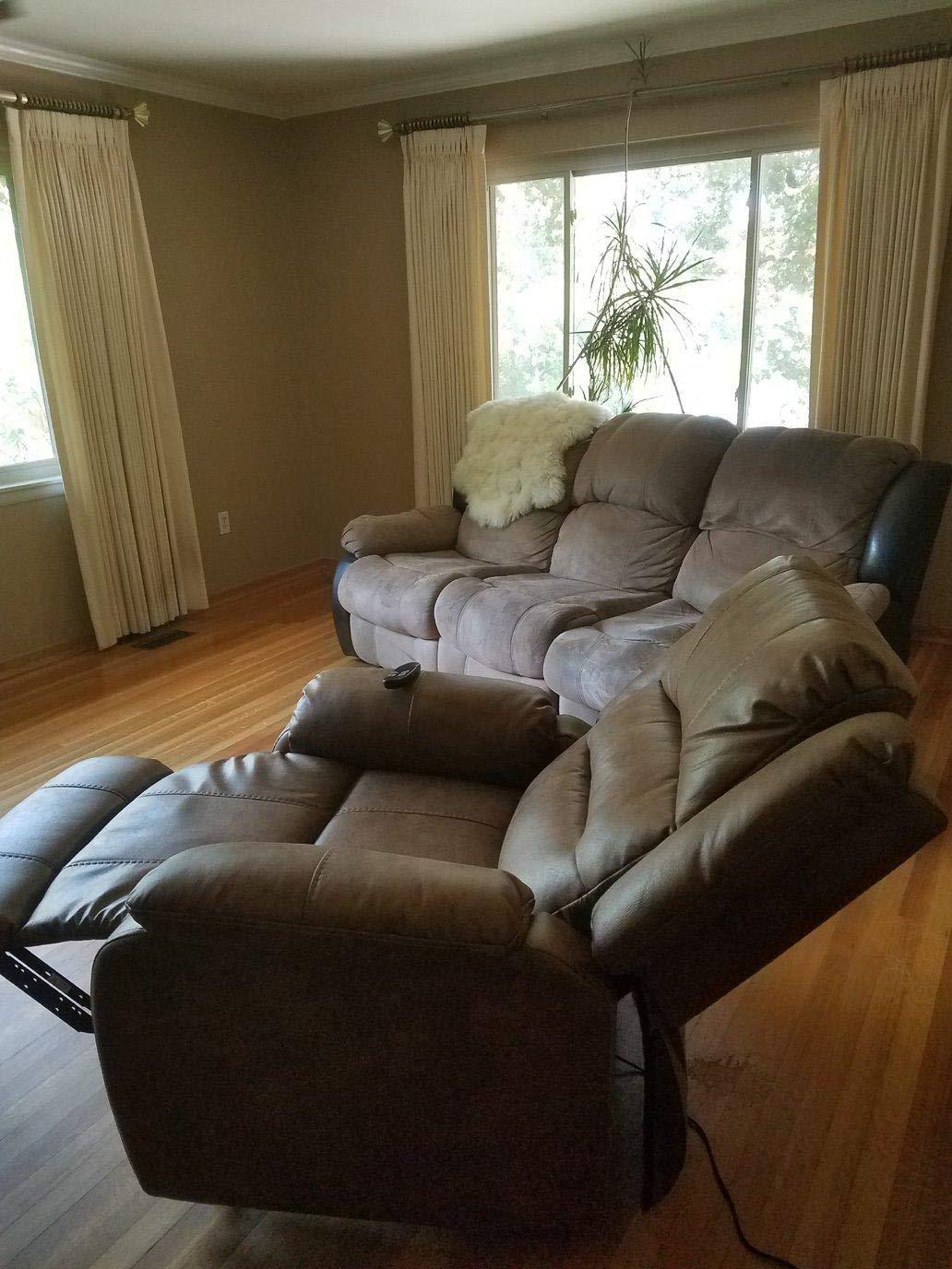 Signature Design by Ashley Crestmeade Power Lift Recliner, Dual Motor with Heat and Massage, Suede Faux Leather, Fossil Brown, 35 W customer photo 2