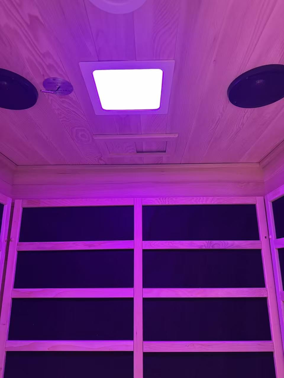 1-2 Person Infrared Sauna, Dry Heat Sauna with Red Light Therapy, Bluetooth, Radio, 7-Color Therapy Light for Home, Indoor, Gym, Wellness Center, 40 x 36 x 73 inches, Brown customer photo 2
