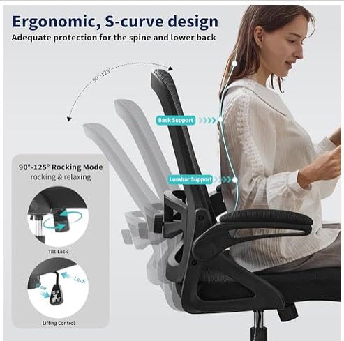 Ergonomic Office Chair Desk Chair with Adjustable Lumbar Support | Mesh Computer Chair Home Office Desk Chair with Flip-up Armrests Executive Task Chair Comfy Mesh Gaming Chair (Black) customer photo 2