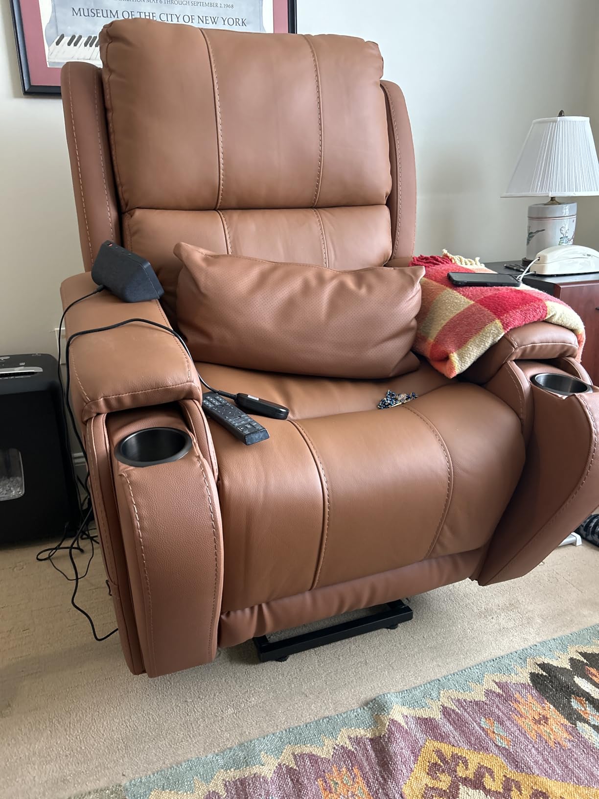 CHITA Genuine Leather Power Lift Recliner Chair for Elderly, Saddle | Heat & Massage, Electric Lift Chair with Cup Holder, Removable Lumbar Pillow, Dual Side Pockets for Everyday Comfort customer photo 1
