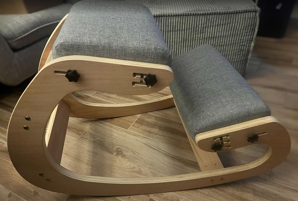 Ergonomic Kneeling Chair with Wooden Frame, Wood | Adjustable Height Office Chair with Soft Padding for Back Pain Relief, Posture Correcting Home & Office Desk Chair customer photo 1