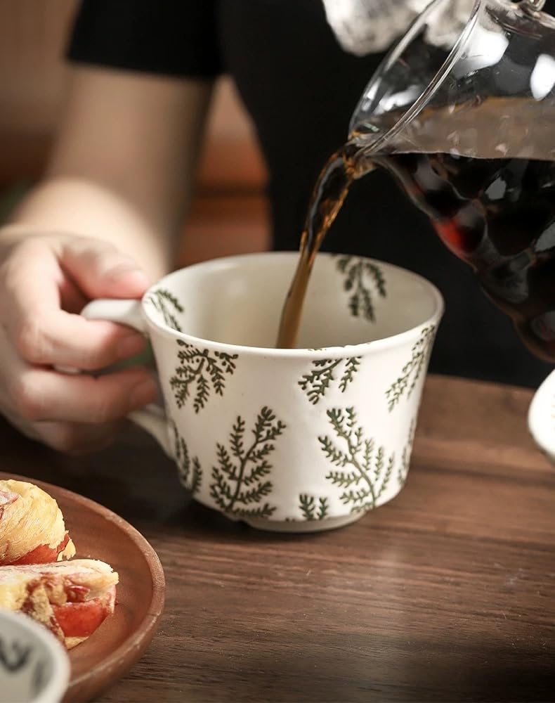 Handmade Ceramic Coffee Mug with Handle, Cypress Leaves, 12 oz customer photo 2
