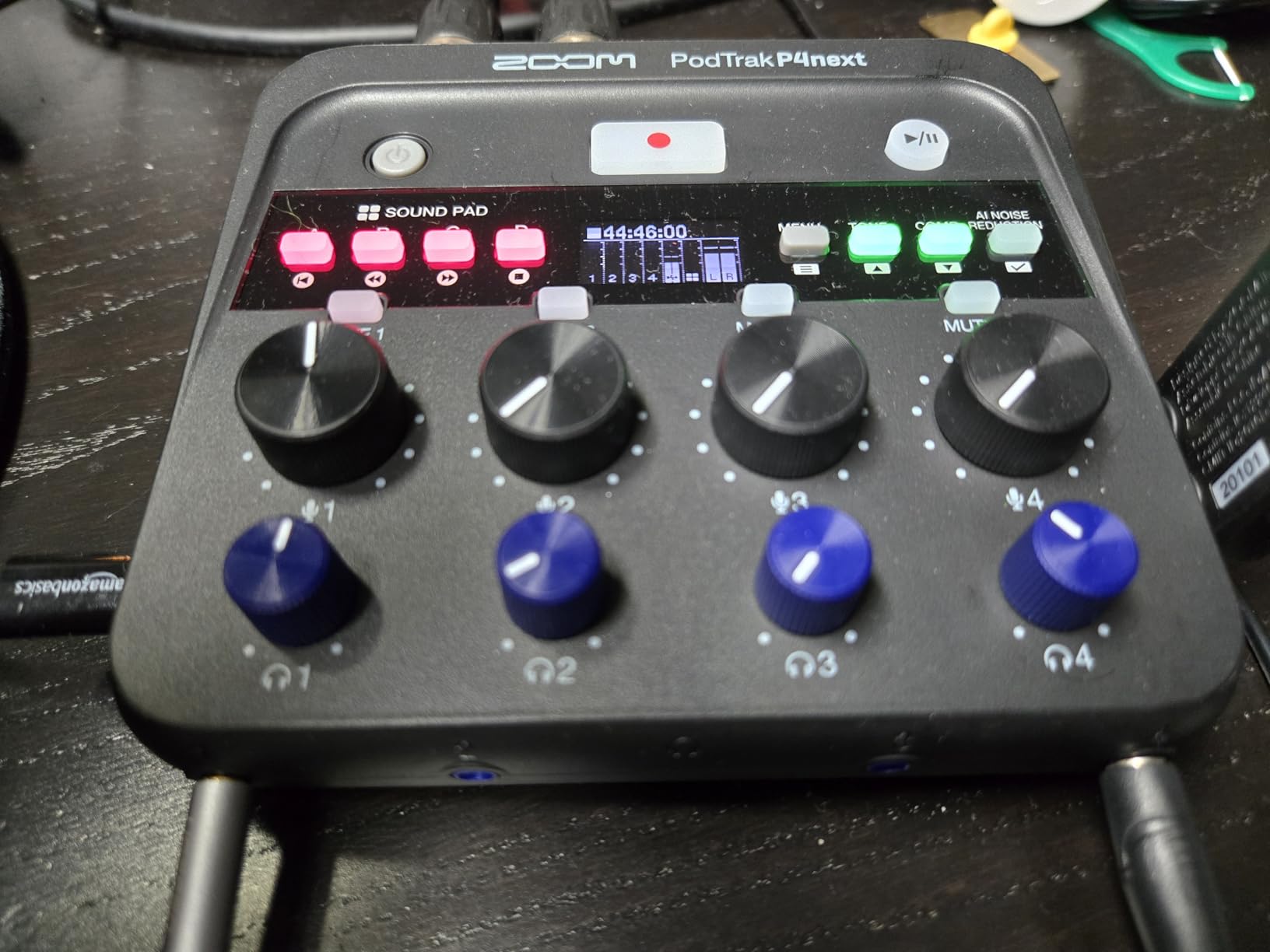 Zoom PodTrak P4next Podcast Recorder with 4 Inputs + AI Noise Reduction | 4 Mic Inputs, 4 Headphone Outputs, Sound Pads, Phone Input, USB Audio Interface, Battery Powered for Podcasting customer photo 1