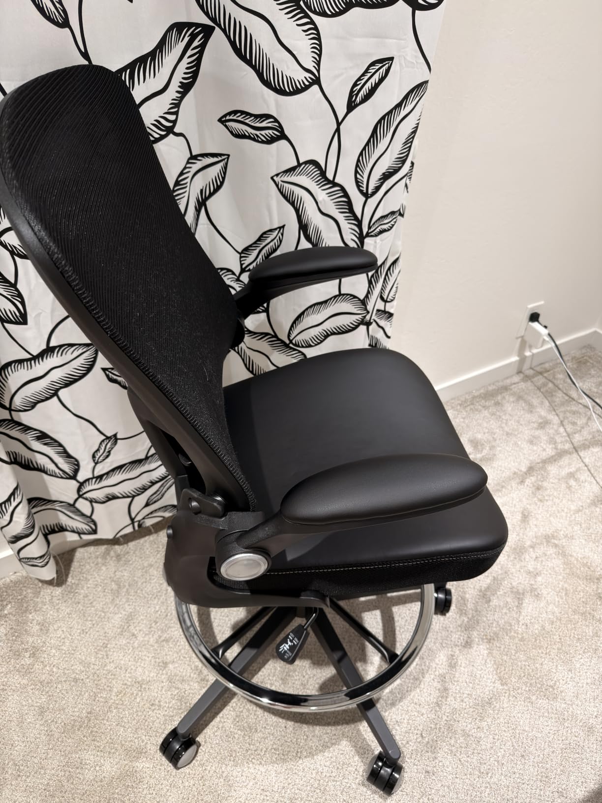 Drafting Chair 400lbs Heavy Duty Tall Office Chair Big and Tall Ergonomic Standing Desk Chair with Lumbar Support and Adjustable Footrest Ring, Comfy Mesh Wide Chair with Flip-up Armrests, Black customer photo 1