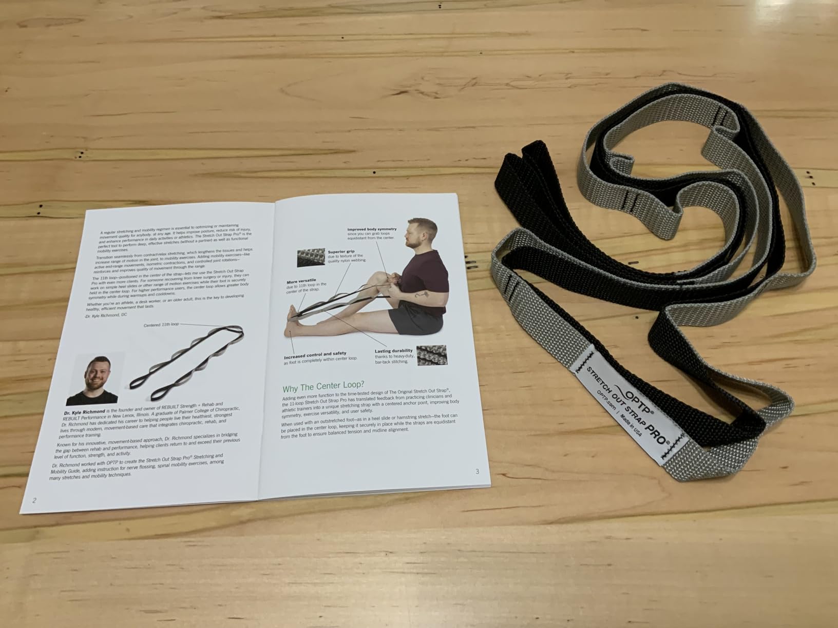 OPTP Stretch Out Strap Pro with Exercise Book, 11 Loops USA-Made Yoga Strap customer photo 2