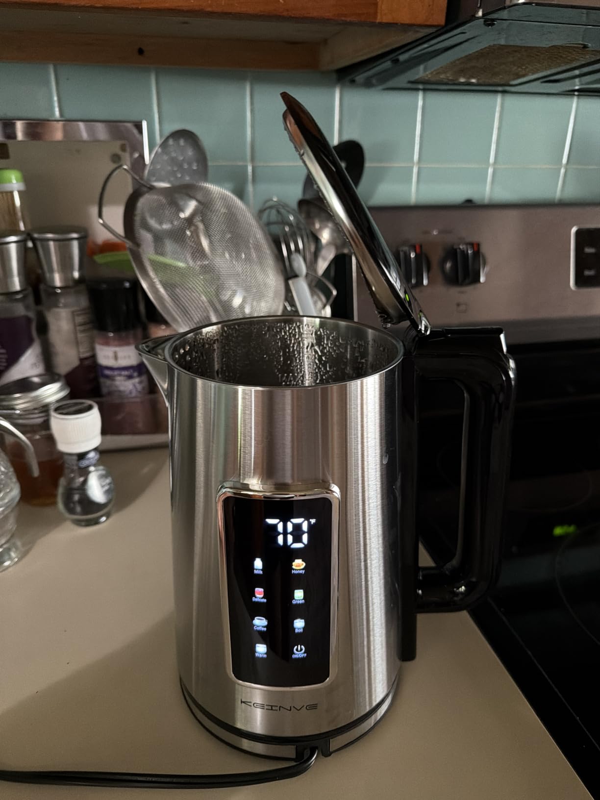 KEINVE 1.7L Electric Kettle, Touch Screen Water Boiler, No Plastic Interior, Double Wall, 6 Preset Temperatures, Fast Boil, and STRIX Control customer photo 1