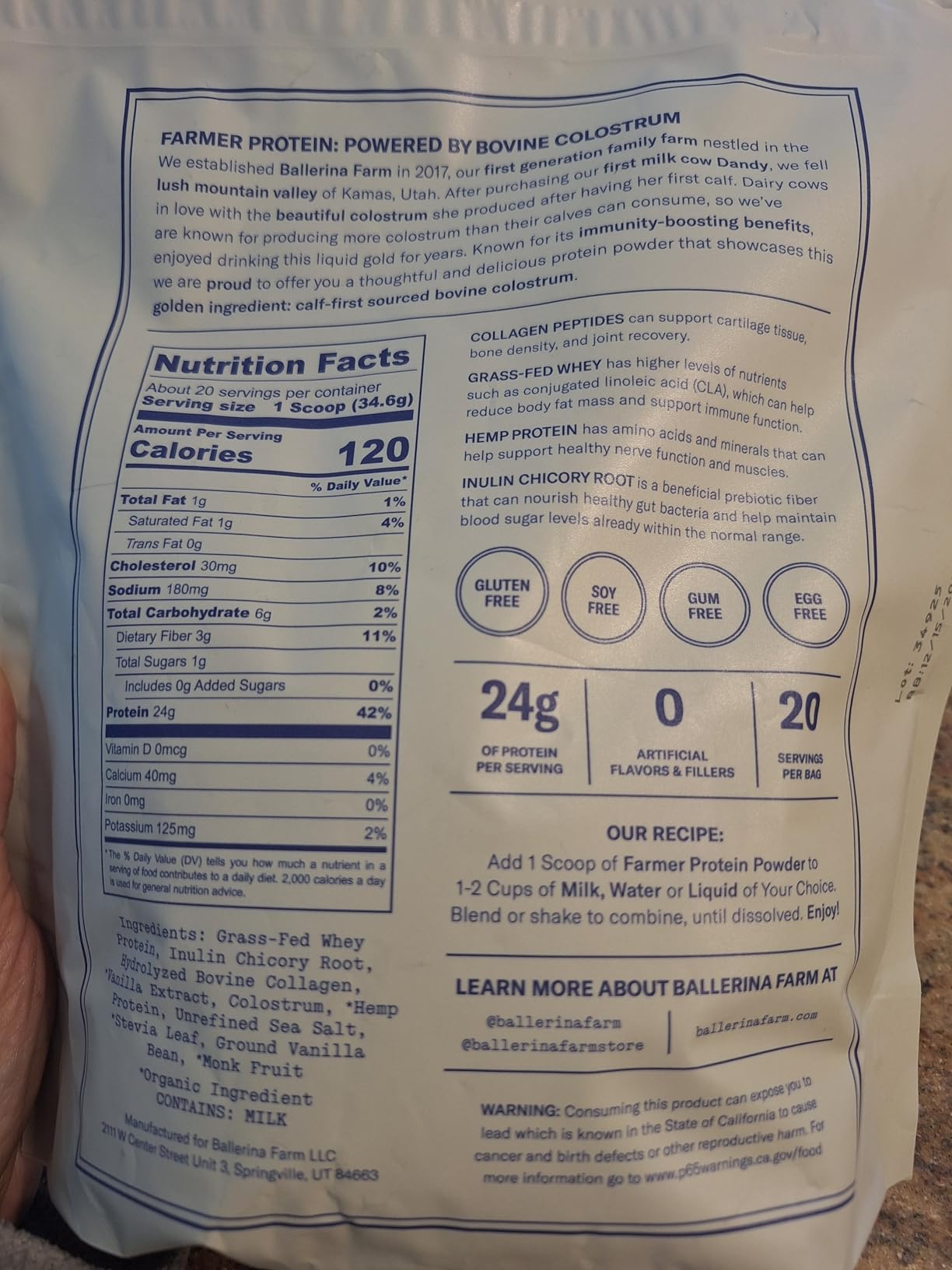 Ballerina Farm Grass Fed Whey Protein Powder, Vanilla Bean, 24g Protein with Collagen Peptides, Bovine Colostrum, Hemp Hearts & Prebiotic Fiber, No Added Sugar or Artificial Ingredients, 20 Servings customer photo 2