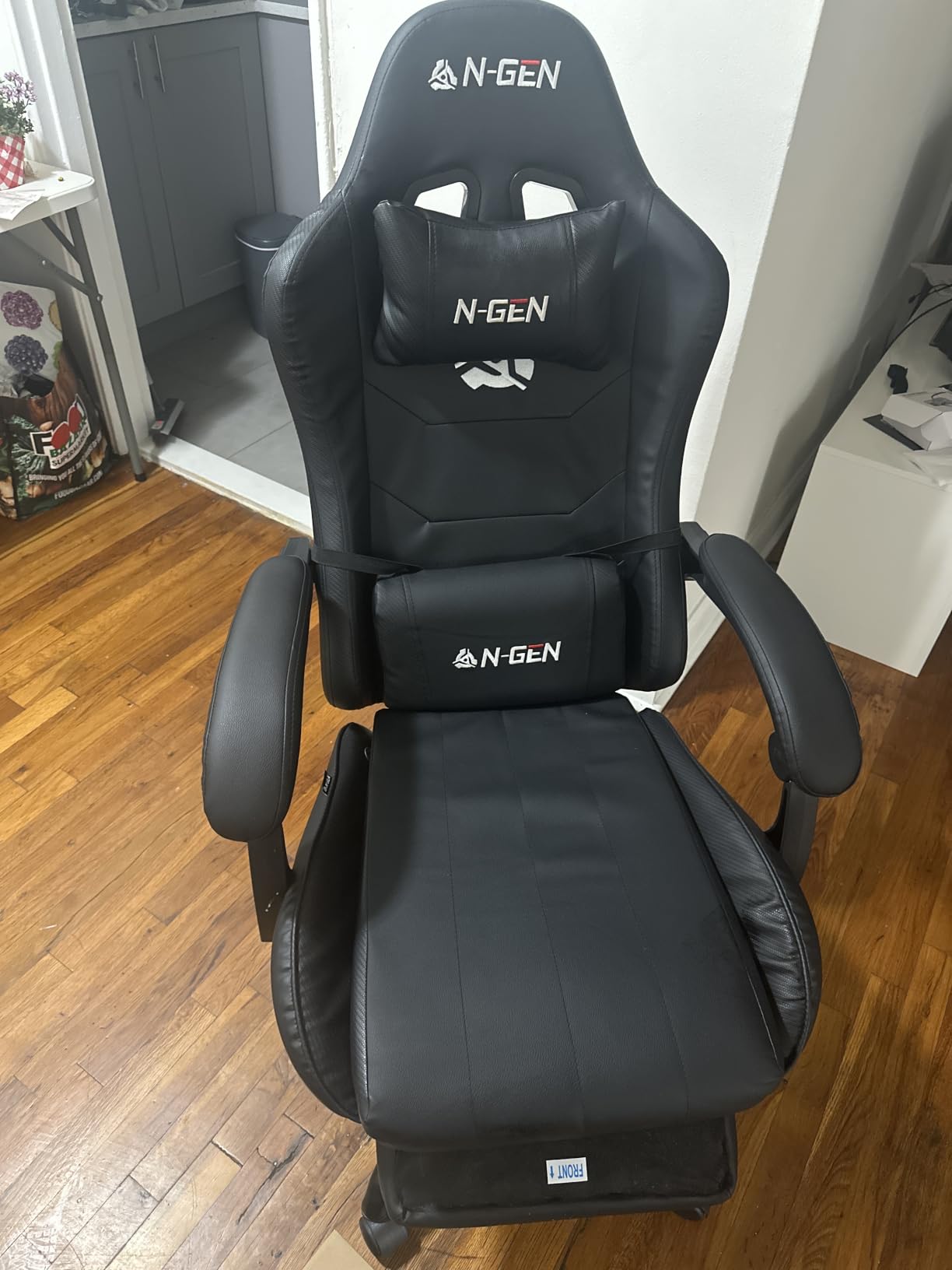 N-GEN GAMING Gaming Chair with Footrest, Lumbar, High-Back, Carbon Black | Reclining Backrest, Linkage Armrests, Durable PU Leather, Adjustable Comfort for Extended Computer, Desk, or Home Office Use customer photo 1