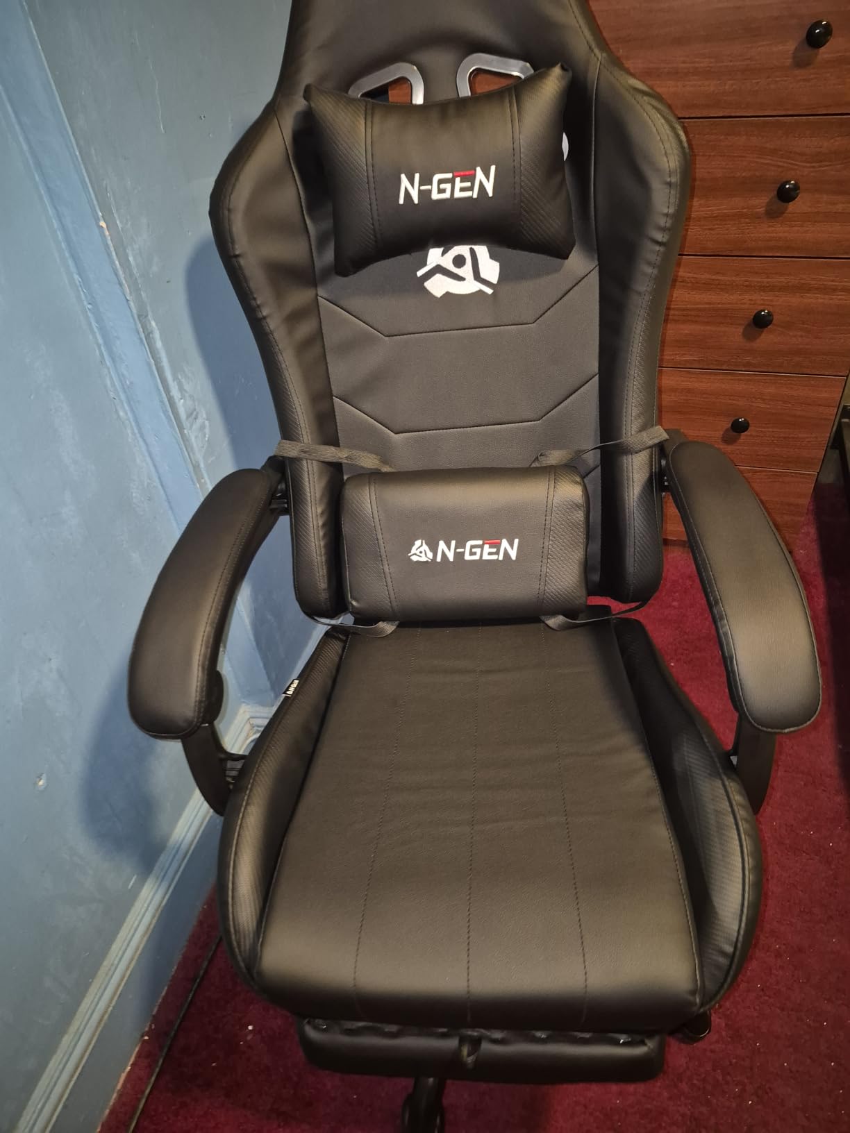 N-GEN GAMING Gaming Chair with Footrest, Lumbar, High-Back, Carbon Black | Reclining Backrest, Linkage Armrests, Durable PU Leather, Adjustable Comfort for Extended Computer, Desk, or Home Office Use customer photo 2