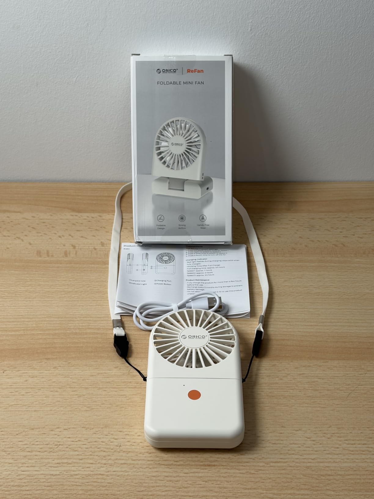 ORICO Portable Neck Fan, Ultra-Lightweight Hands-Free Fan with Battery Operated, 3 Speeds, 7H Runtime, Foldable Desk Fan for Travel, Office, Commute -ReFAN White customer photo 1